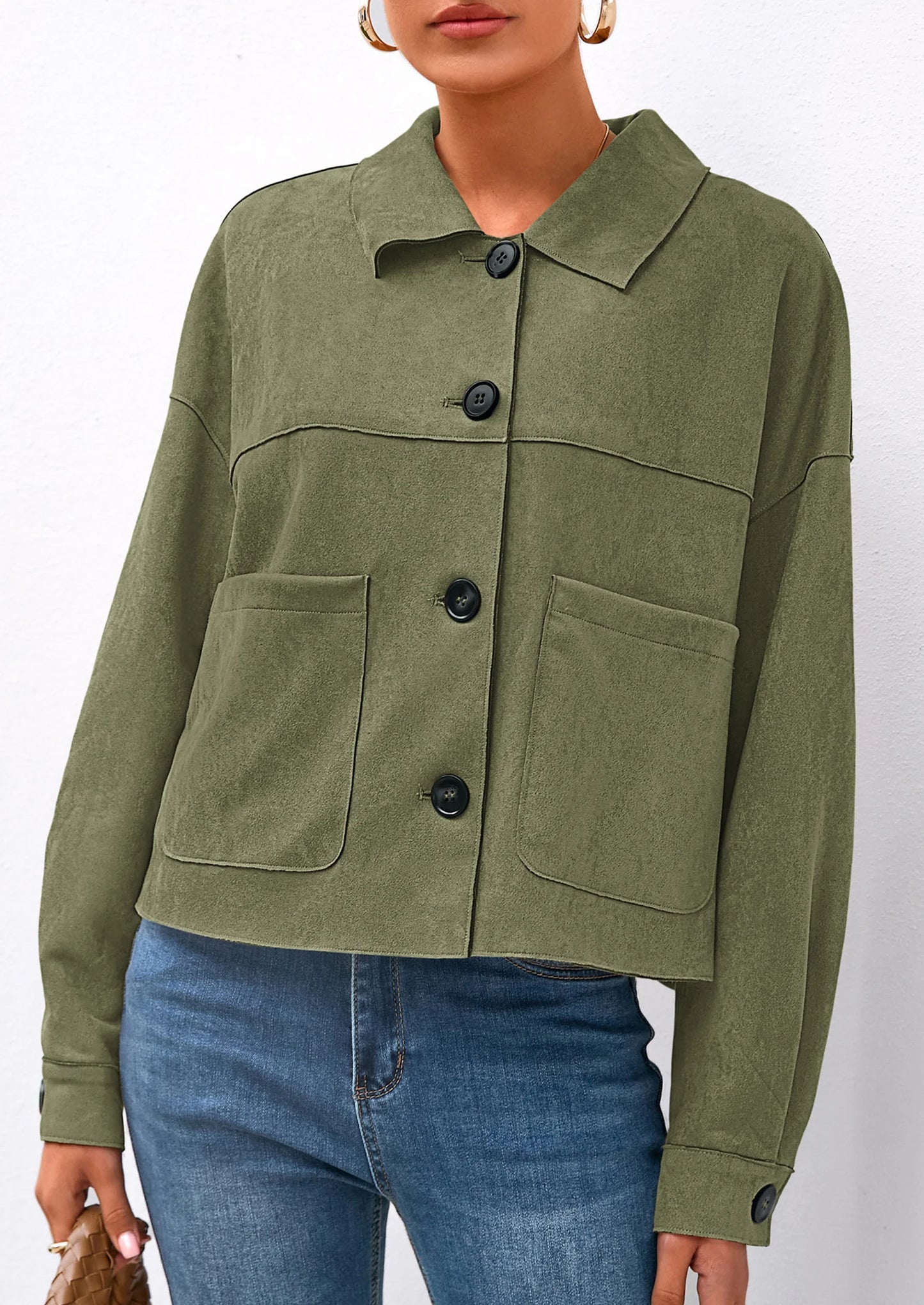 Women's Faux Suede Cropped Jacket Casual Lightweight Fall Fashion Winter Coats Outerwear Trendy Clothes