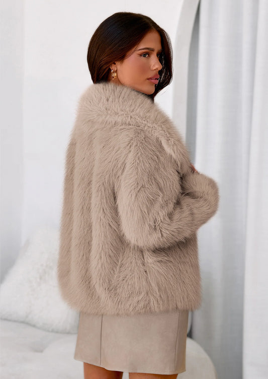 Womens Winter Coats Trendy Long Sleeve Furry Faux Fur Jackets Button Lapel Warm Fall Outwear with Pockets