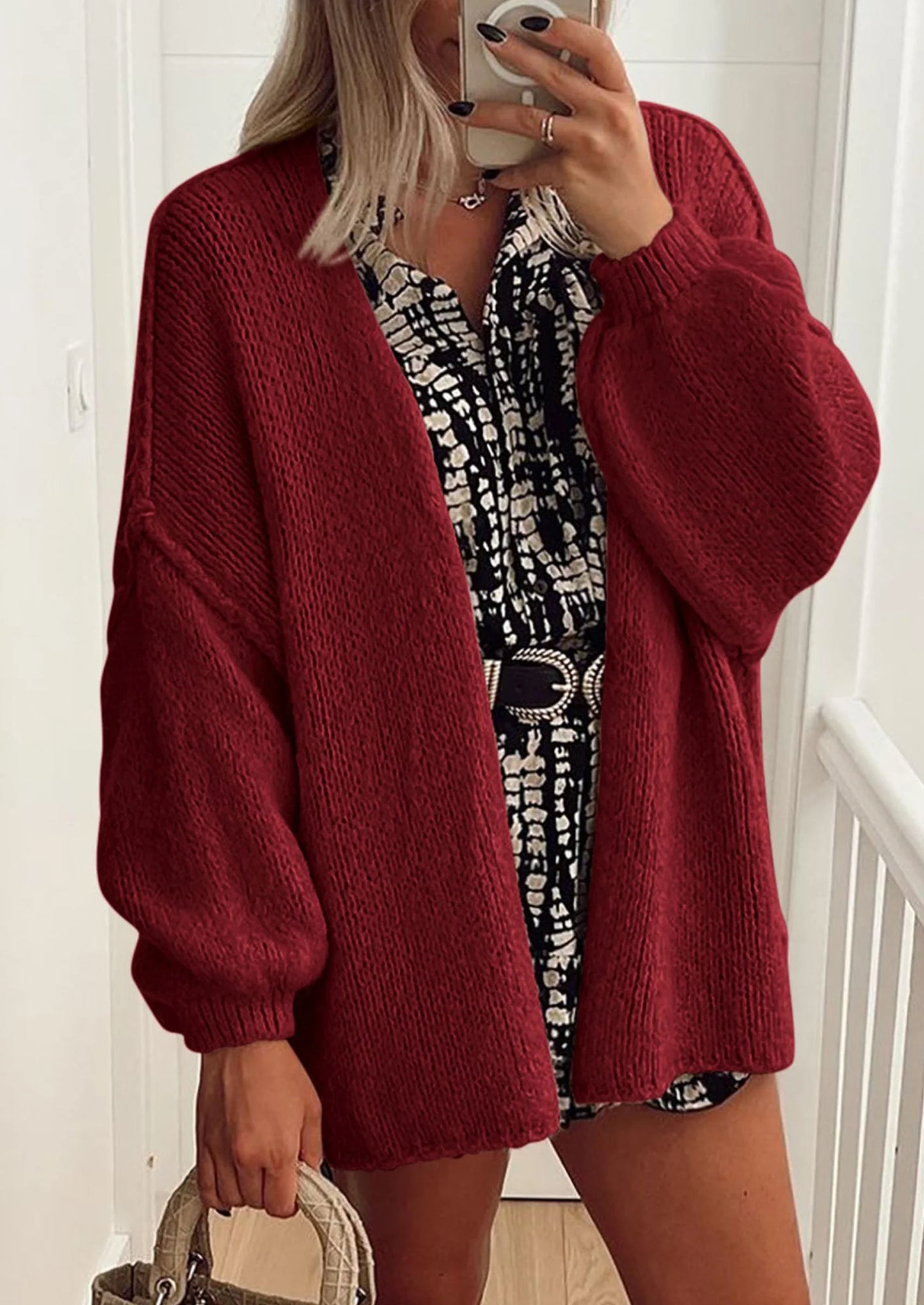 Womens Oversized Cardigan Sweaters Fall Long Lantern Sleeve Knit Open Front Lightweight Sweater