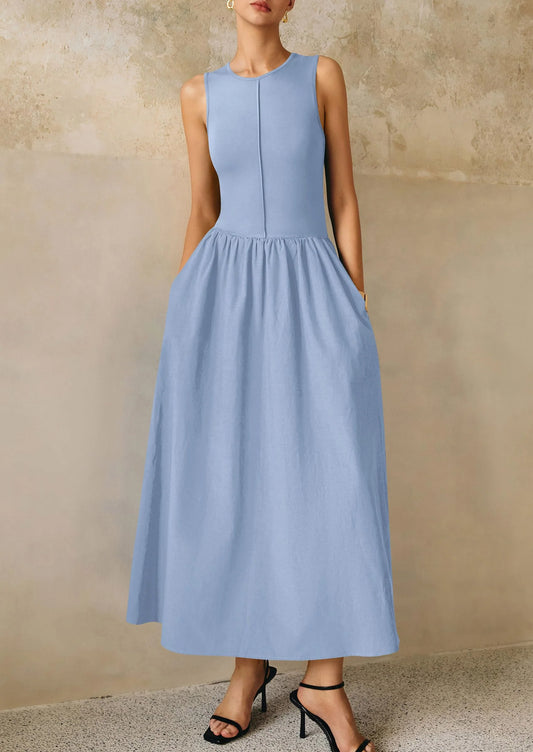 Women Maxi Dresses Casual Sleeveless Patchwork Knit Tank Dress Flowy Beach Sundress Long Dress