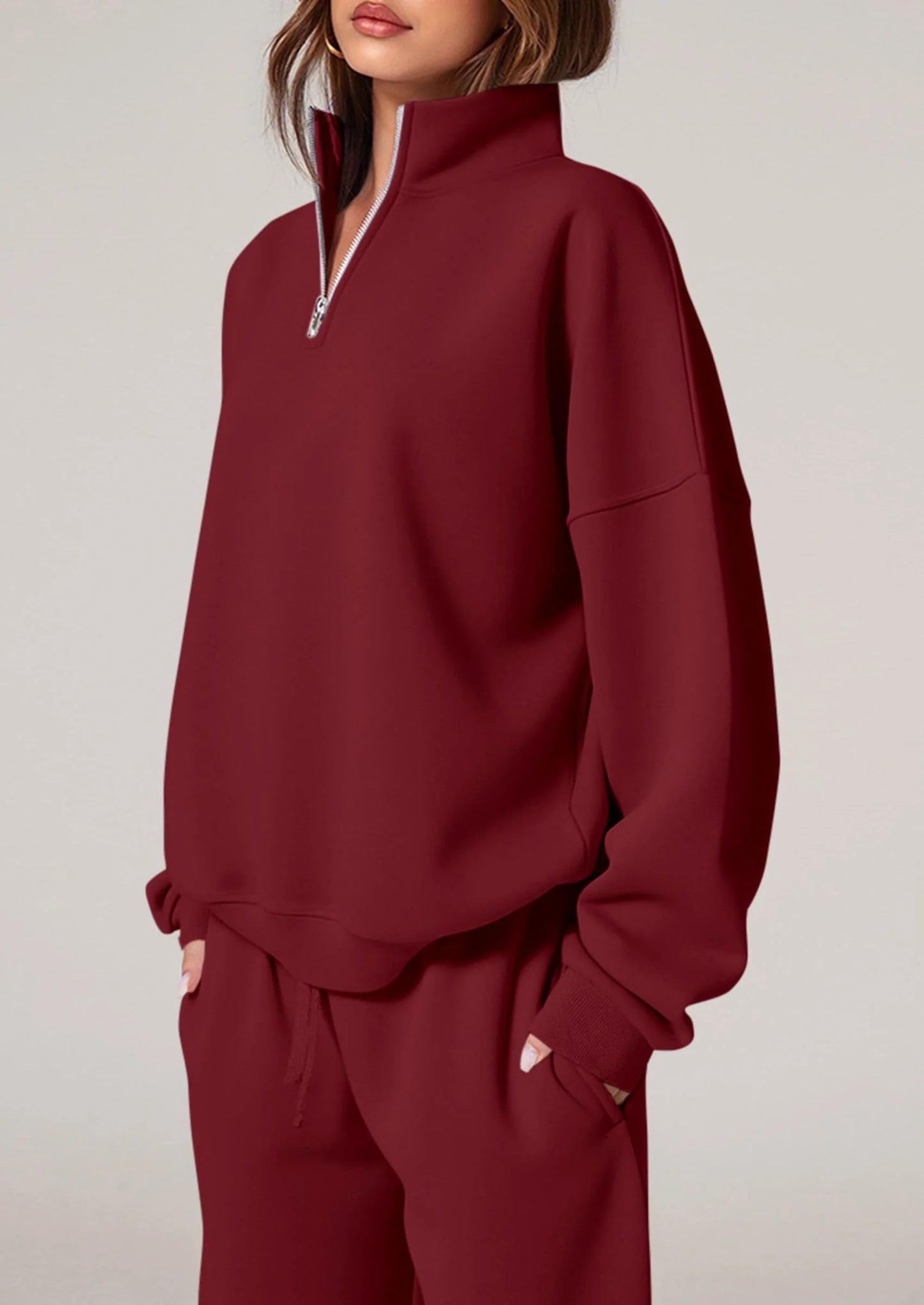 Womens Casual Two Piece Sets Fall Outfits Quarter Zip Sweatshirts Straight Leg Pants Sweatsuits Tracksuit