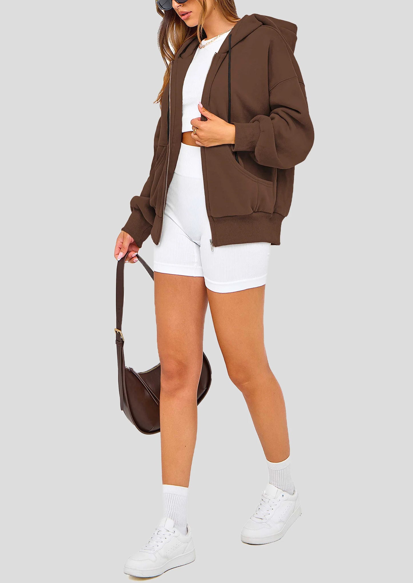 Women's Fall Oversized Hoodies Sweatshirt Long Sleeve Zip Up Pockets Loose Fit Y2K Winter Jackets Coat