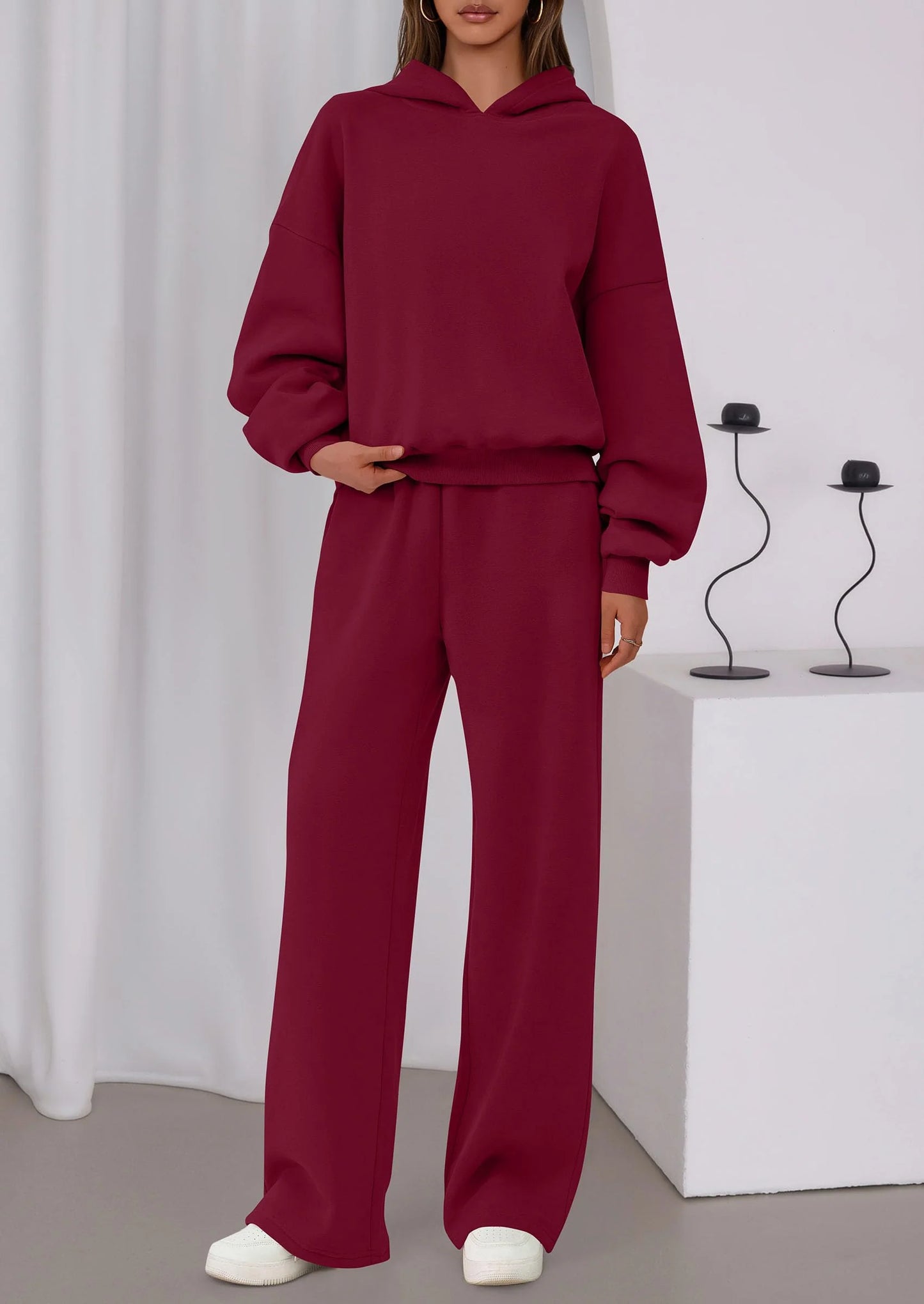 Womens Sweatsuits 2 Piece Set Casual Winter Long Sleeve Hoodie Loose Wide Leg Sweatpants Fall Tracksuit