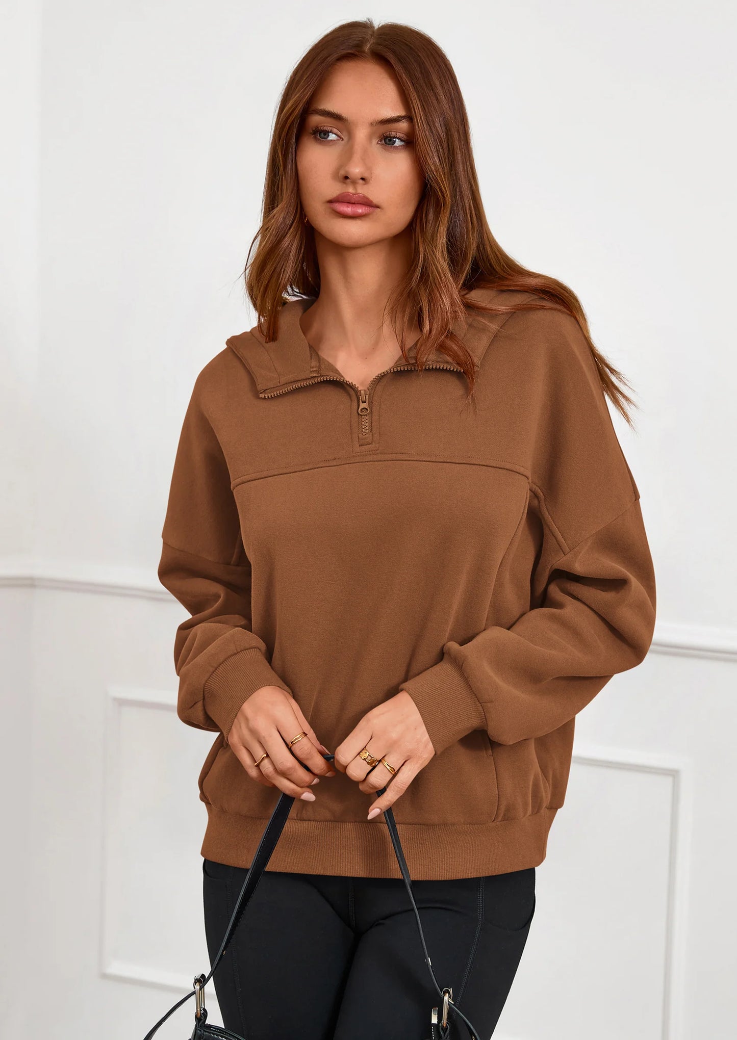 Womens Hoodies Cropped Fleece Sweatshirts Fall Fashion Quarter Zip Pullover Long Sleeve Tops Winter Clothes