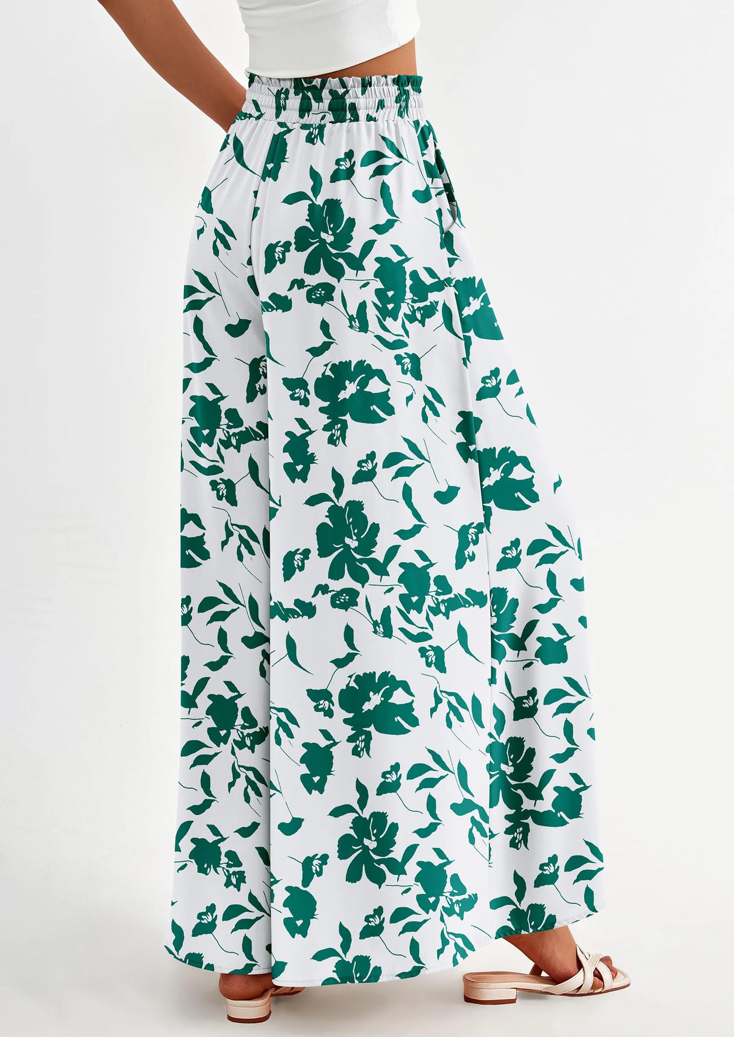 Women's Summer Wide Leg Palazzo Pants High Waisted Flowy Pockets Trendy Casual Lounge Boho Beach Trousers