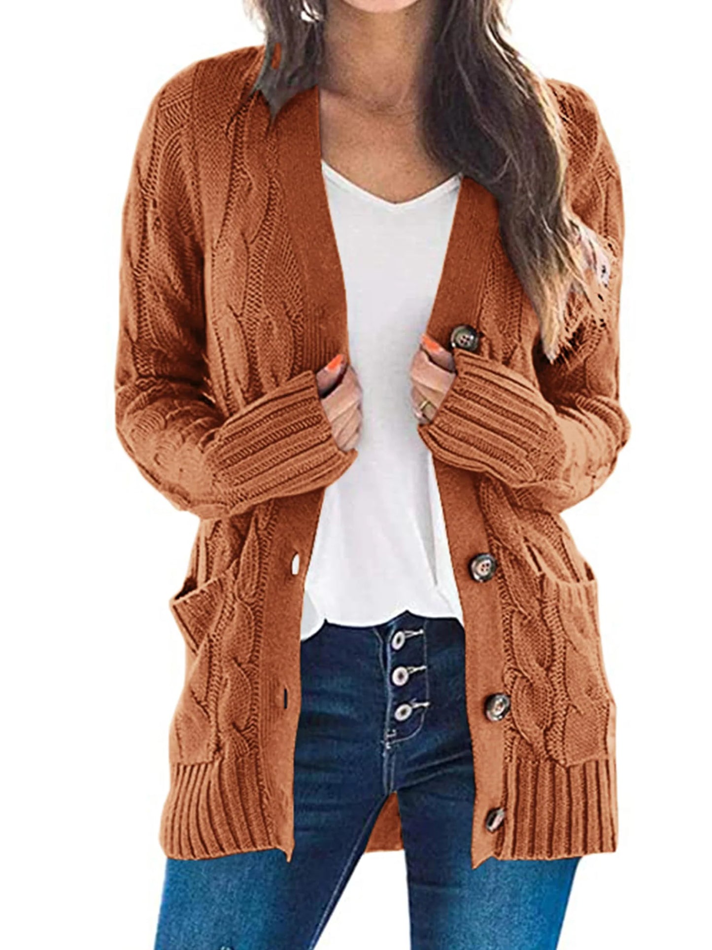 Women's Open Front Cardigan Sweaters Fall Fashion Button Down Cable Knit Chunky Winter Outerwear Coats