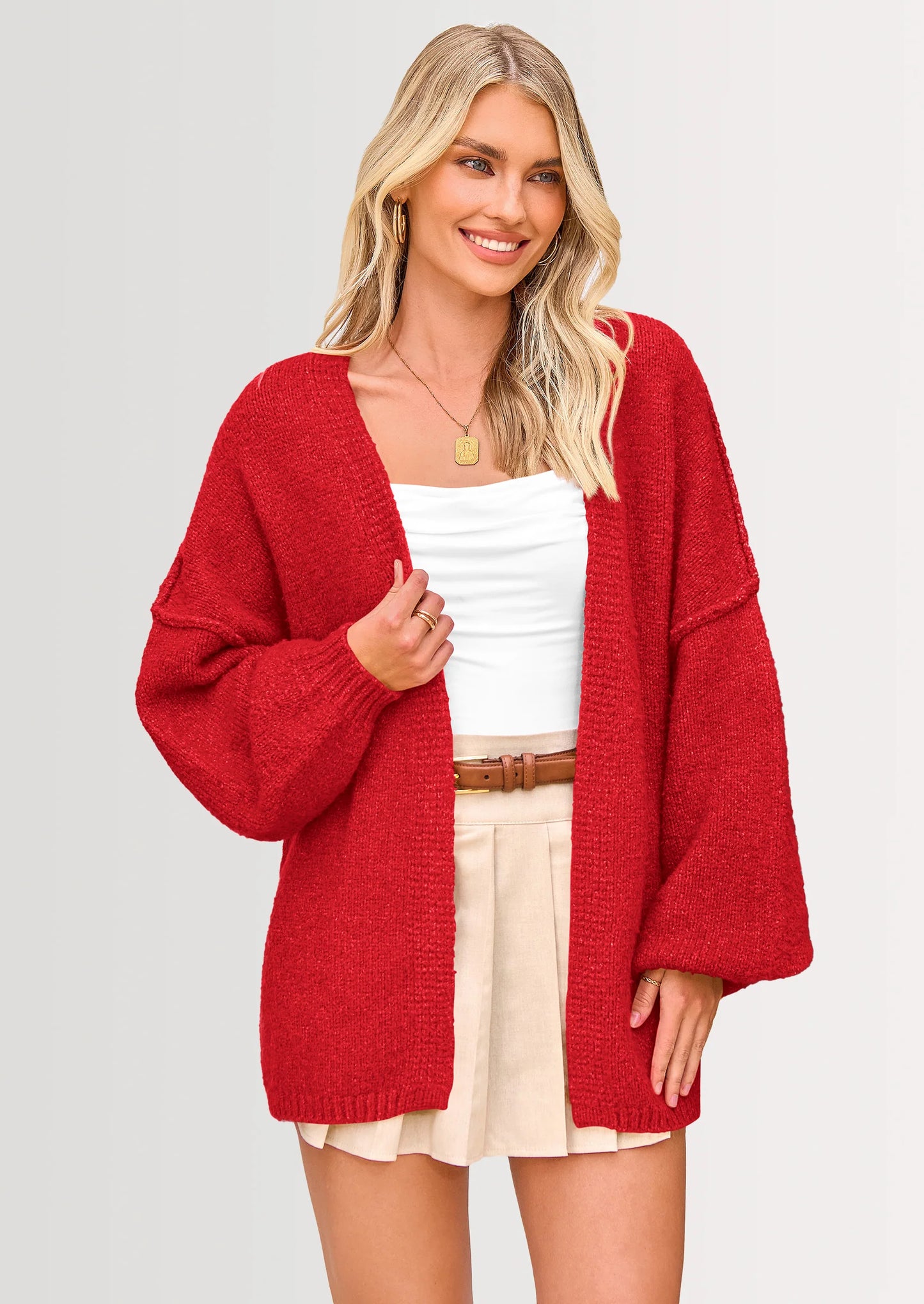 Womens Oversized Cardigan Sweaters Fall Long Lantern Sleeve Knit Open Front Lightweight Sweater