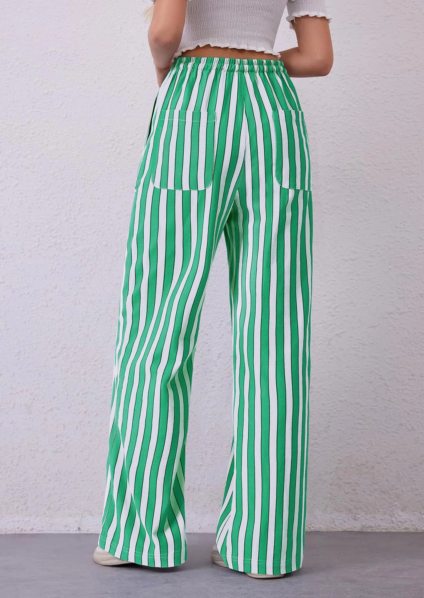 Women's Summer Striped Wide Leg Lounge Pants Trendy Clothes Drawstring Elastic Waist Comfy Pajama Bottoms