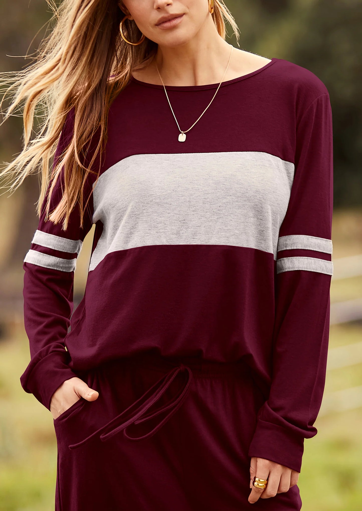 Women's Color Block 2 Piece Spring Tracksuit Crewneck Long Sleeve Tops Long Sweatpants Outfits Lounge Sets