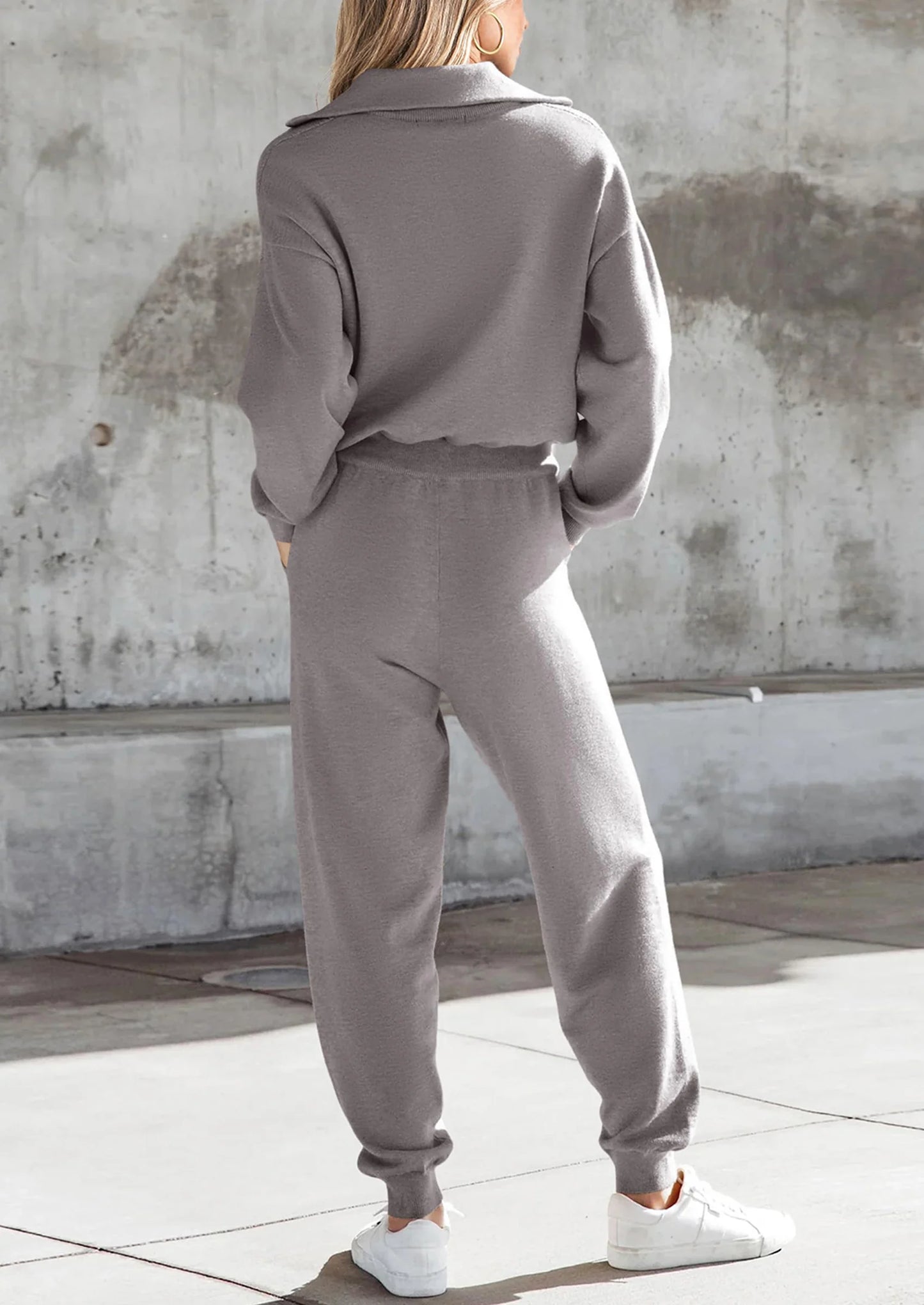 Women's 2 Piece Sweater Set Pullover Zip Up Sweatshirt Jogger Sweatpants Tracksuit Casual Outfit