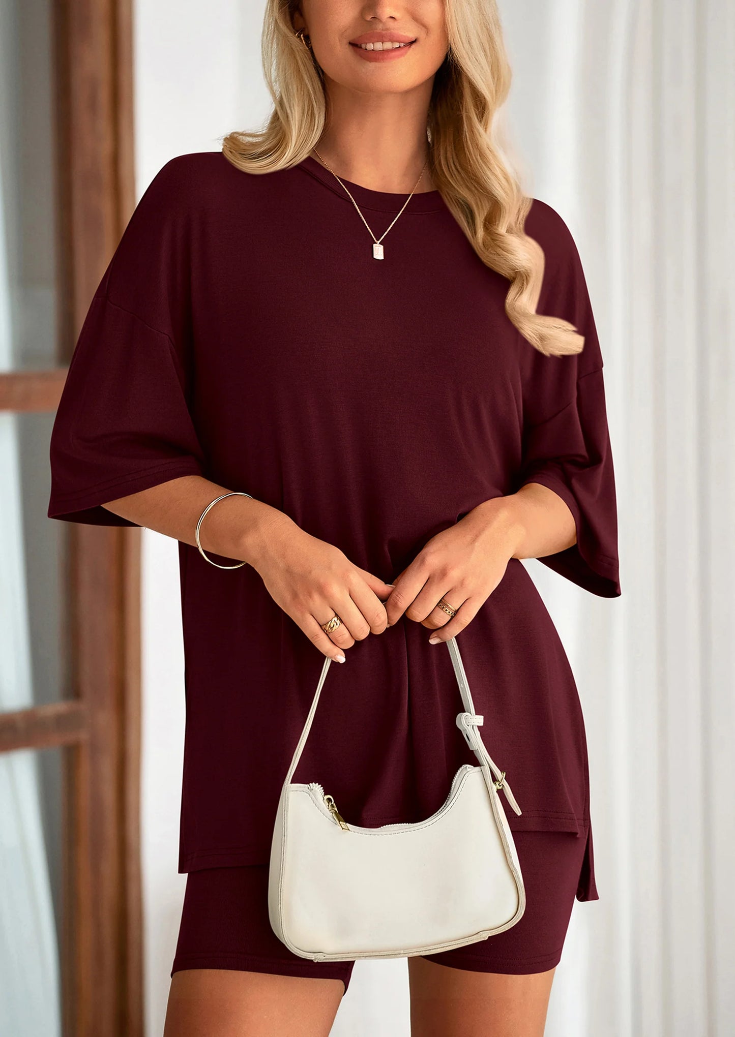 Women's Two Piece Lounge Set Summer Casual Oversized Shirts Biker Shorts Matching Airport Travel Outfit