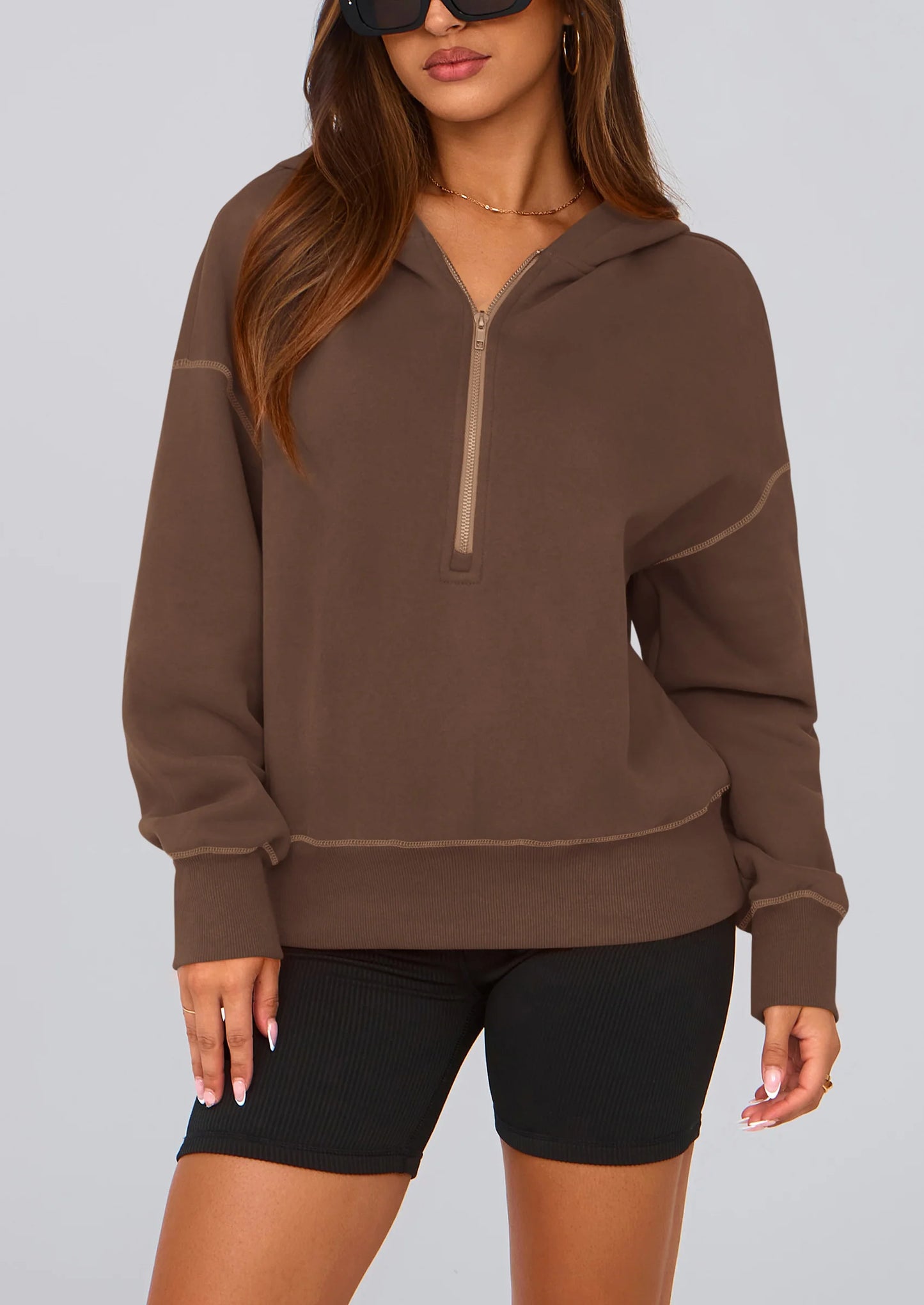Women's Hooded Sweatshirts Long Sleeve Half Zip Cropped Hoodie Pullover Winter Fashion Clothes