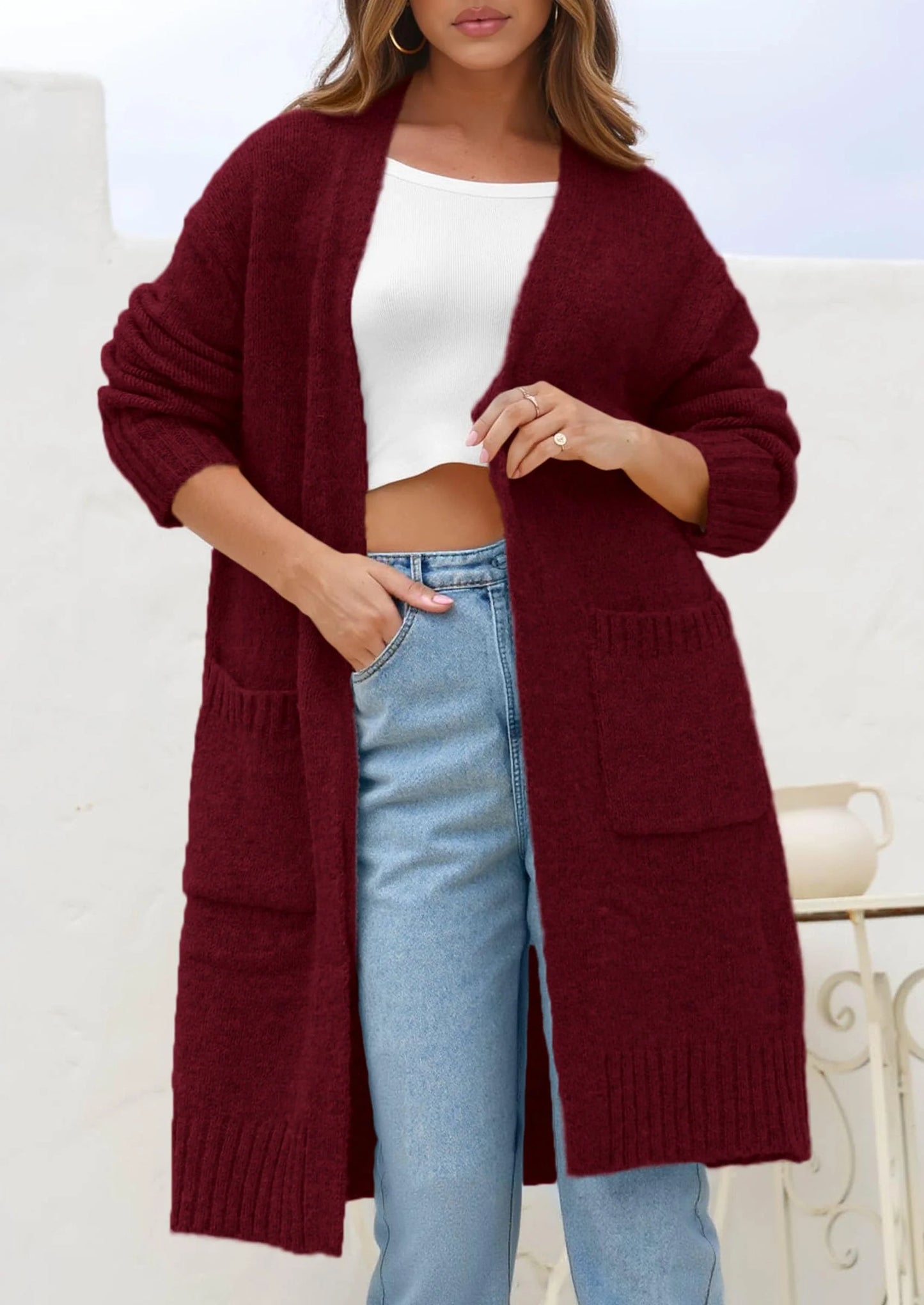 Fall Long Sleeve Cardigan Sweaters for Women Trendy Winter Open Front Loose Knitted Cardigans with Pockets