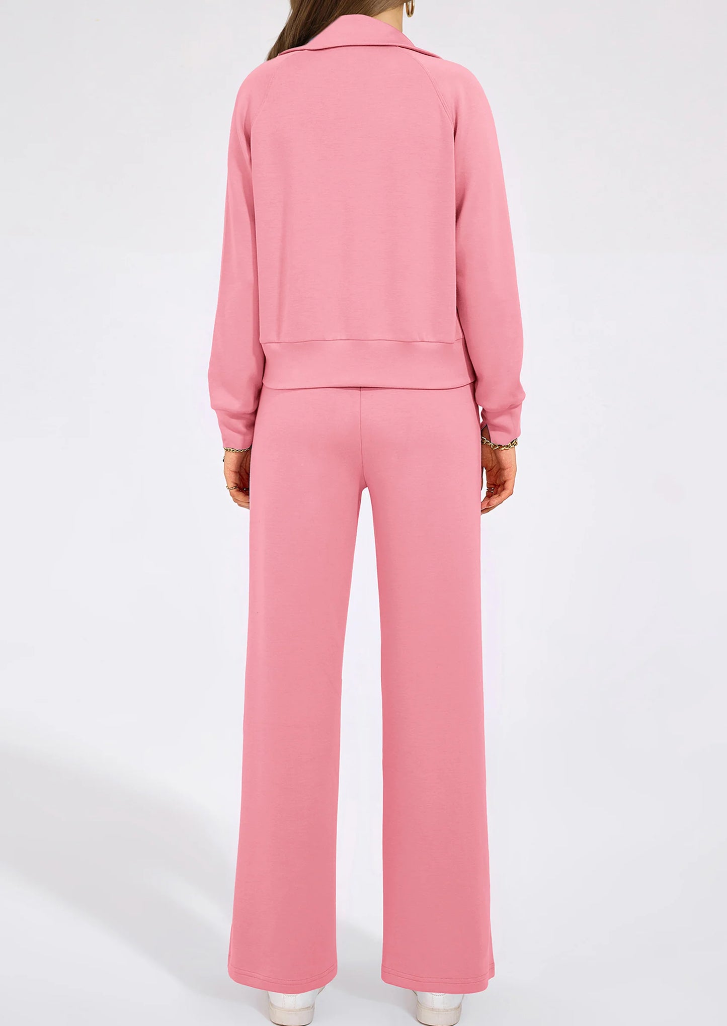 Women's 2 Piece Outfits Casual Lapel Half Zip Sweatshirts And Wide Leg Pants Tracksuit Sets