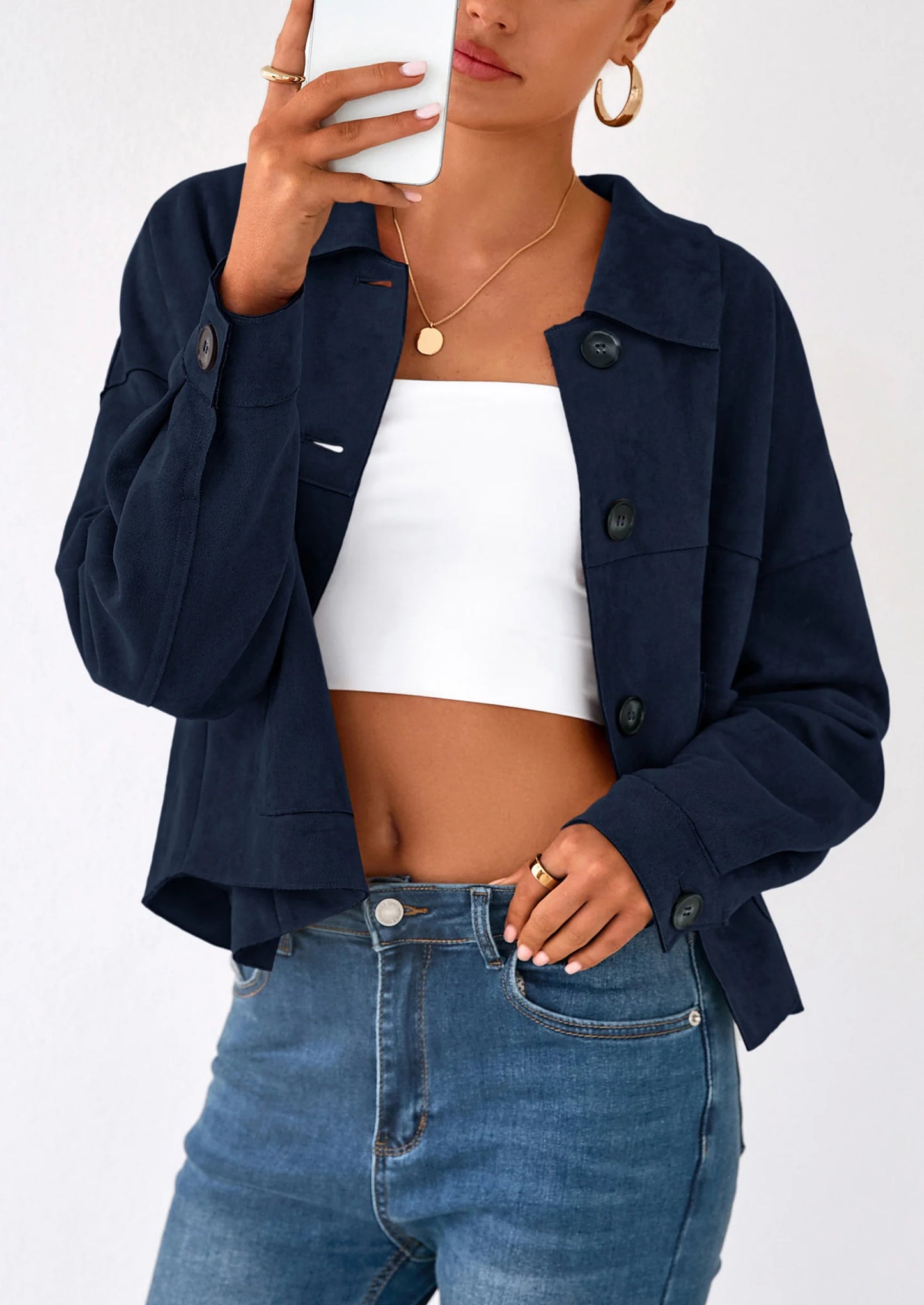 Women's Faux Suede Cropped Jacket Casual Lightweight Fall Fashion Winter Coats Outerwear Trendy Clothes