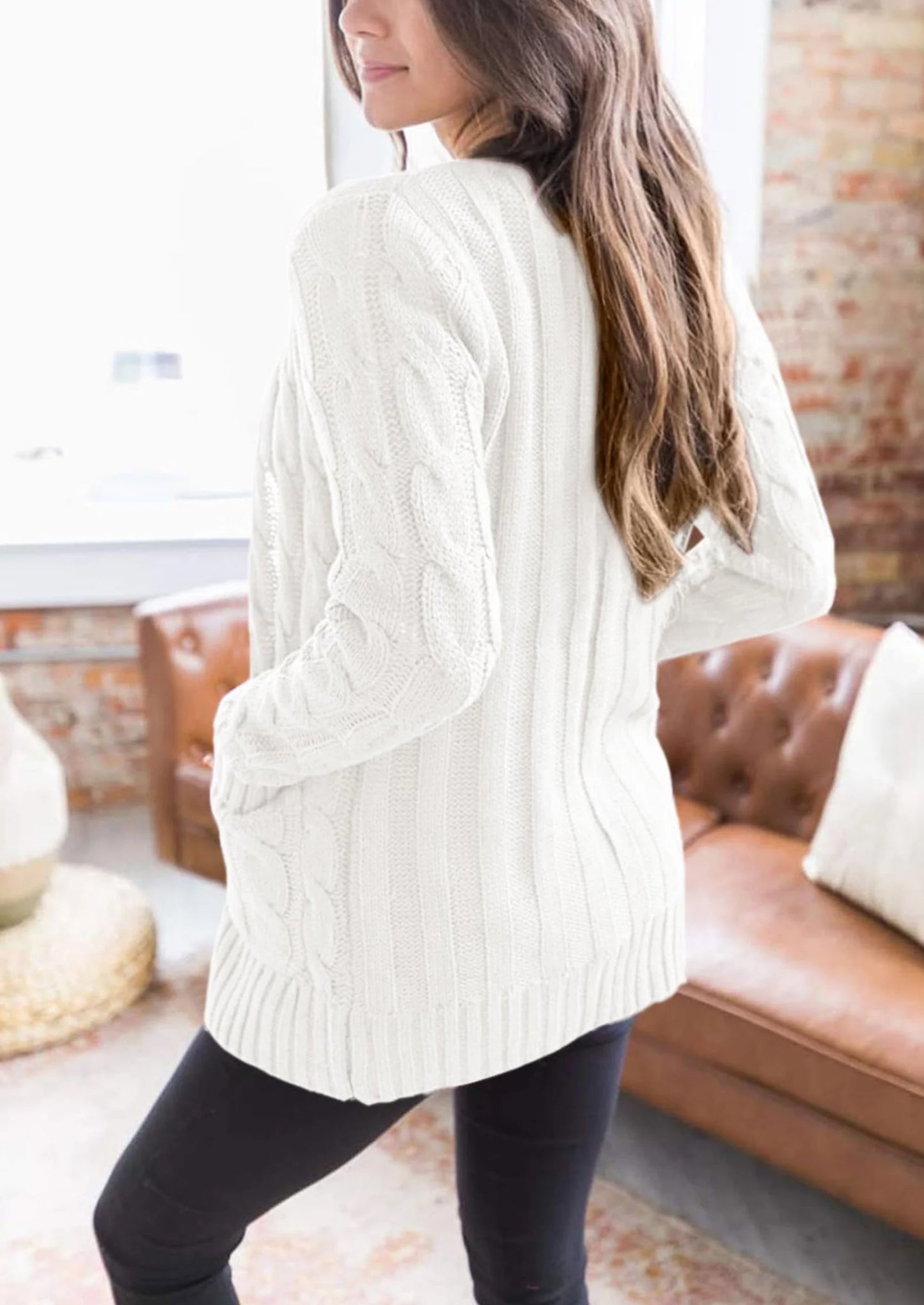 Women's Open Front Cardigan Sweaters Fall Fashion Button Down Cable Knit Chunky Winter Outerwear Coats