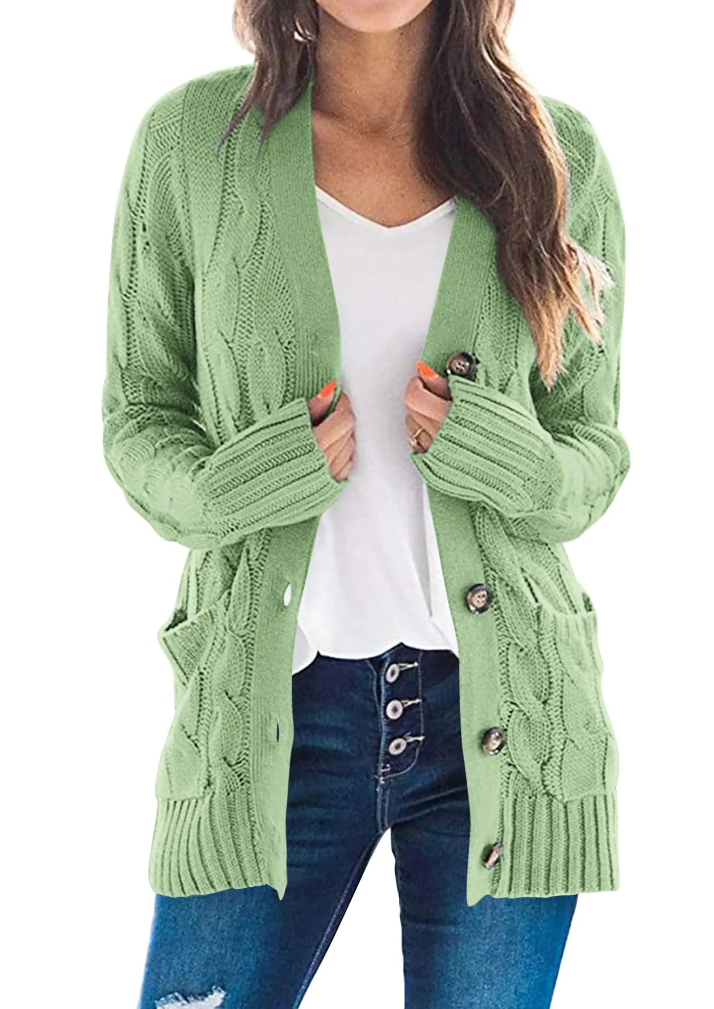 Women's Open Front Cardigan Sweaters Fall Fashion Button Down Cable Knit Chunky Winter Outerwear Coats