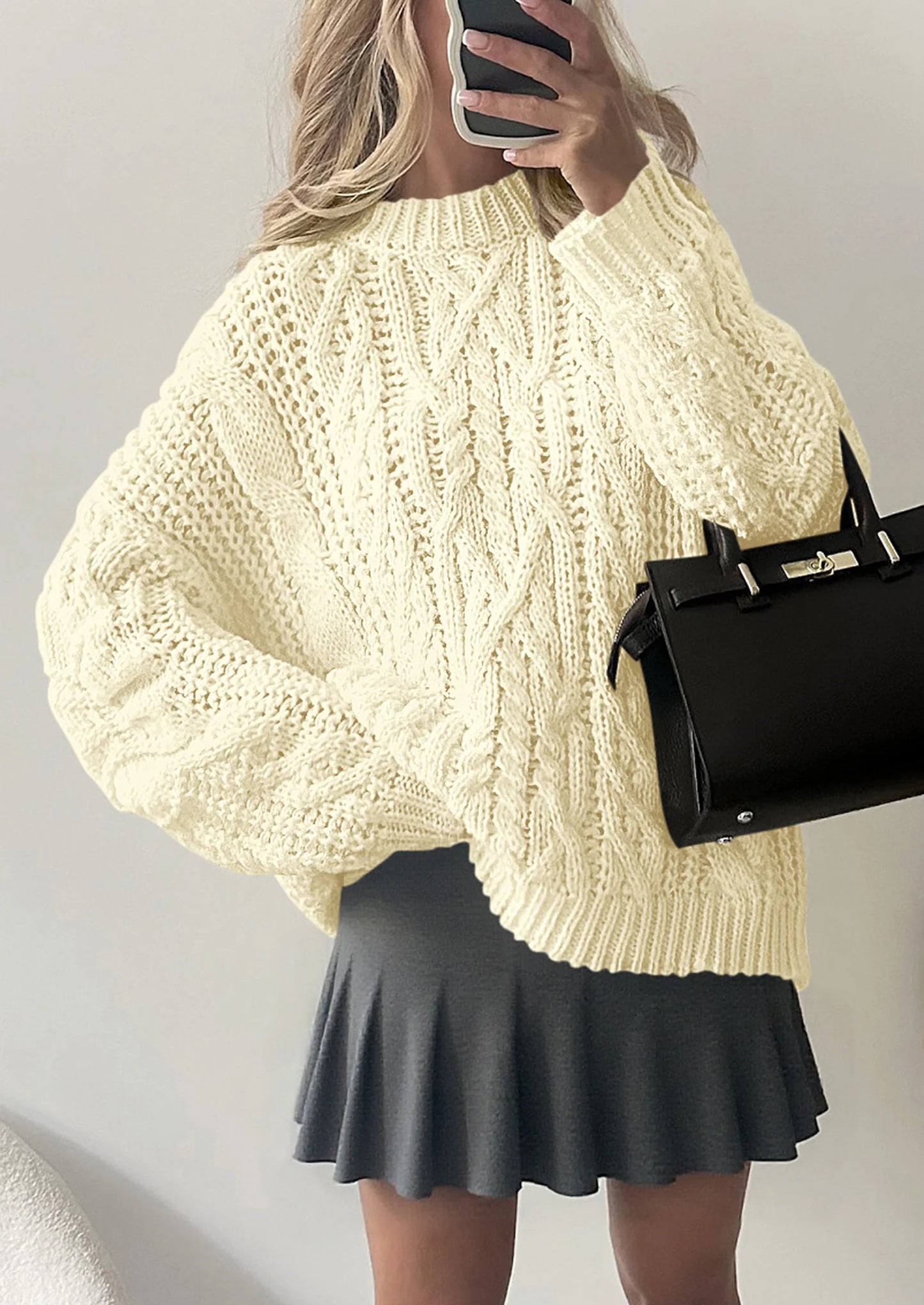 Women's Oversized Fall Sweaters Casual Long Sleeve Crewneck Chunky Cable Knit Pullover Tops Winter Clothes