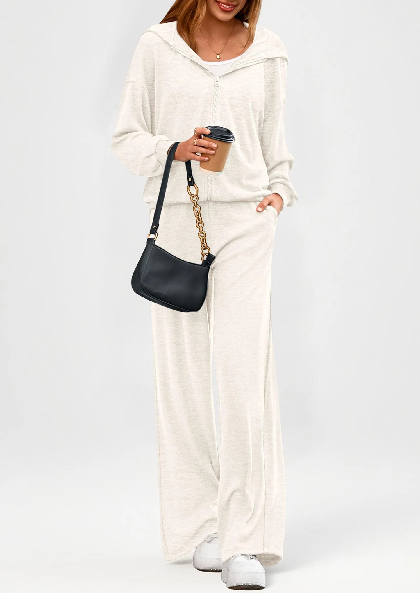 Women's 2 Piece Fall Lounge Sets Zip Up Hoodie Wide Leg Pants Tracksuit Matching Travel Outfits Clothes
