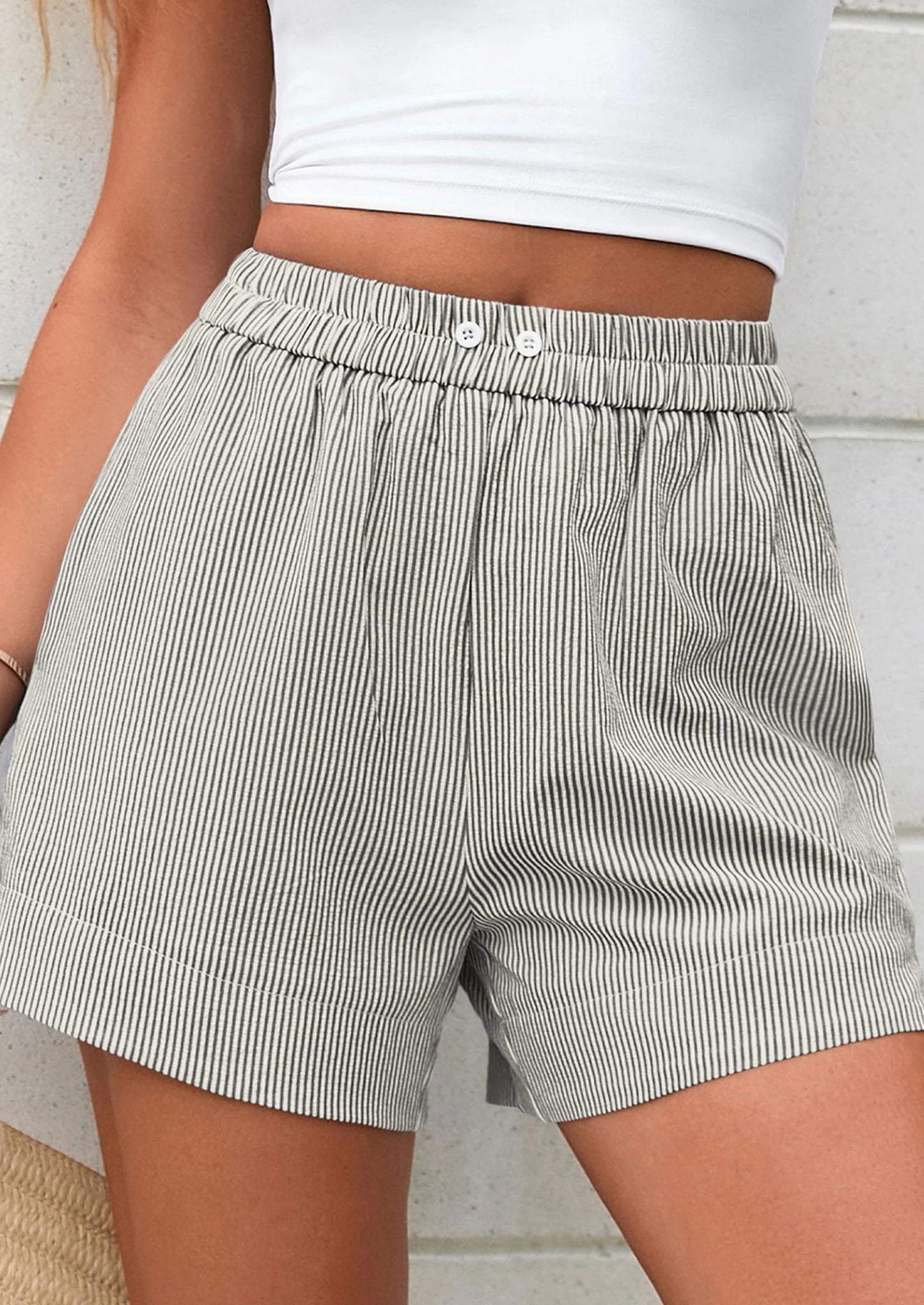 Women Striped Shorts Casual Elastic Waist  Bottoms Beach Shorts