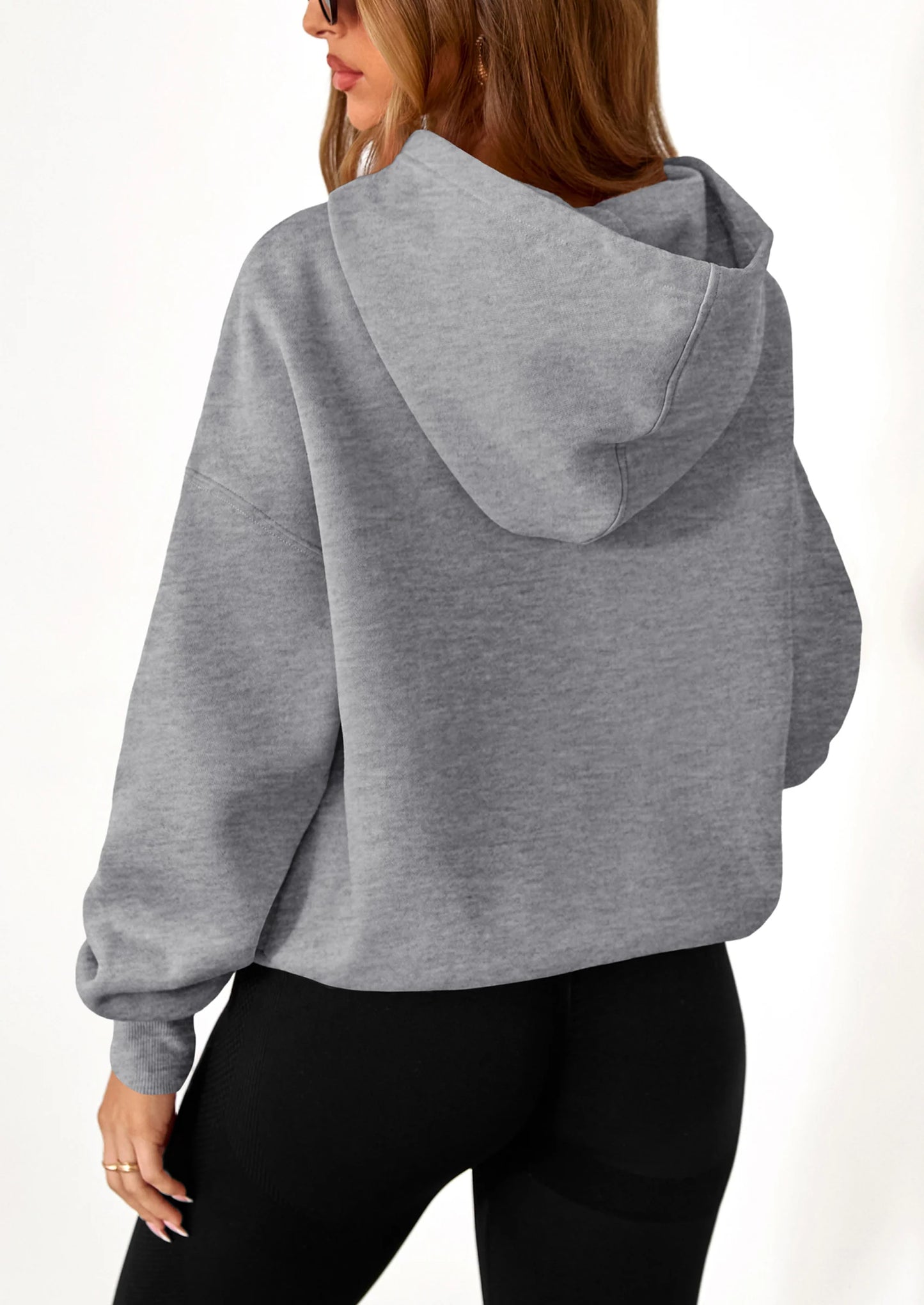 Women's Fall Hooded Sweatshirts Long Sleeve Half Zip Cropped Hoodies Pullover Winter Fashion Clothes