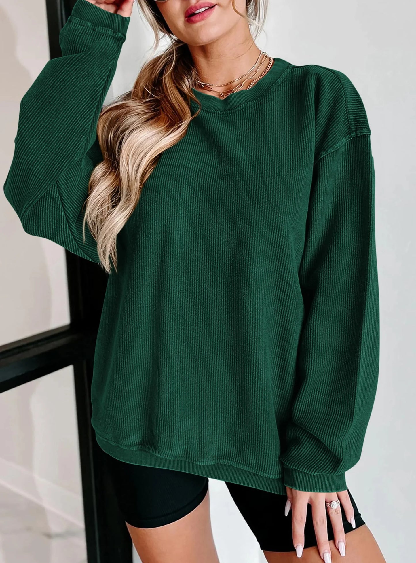 Women's Oversized Sweatshirt 2025 Fall Fashion Clothes Ribbed Corduroy Long Sleeve Going Out Pullover Tops