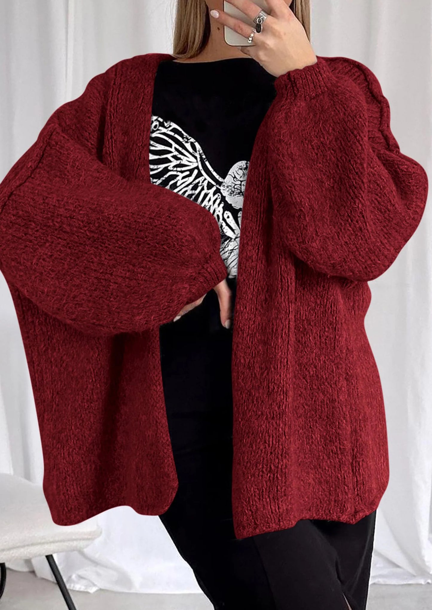 Womens Oversized Cardigan Sweaters Fall Long Lantern Sleeve Knit Open Front Lightweight Sweater