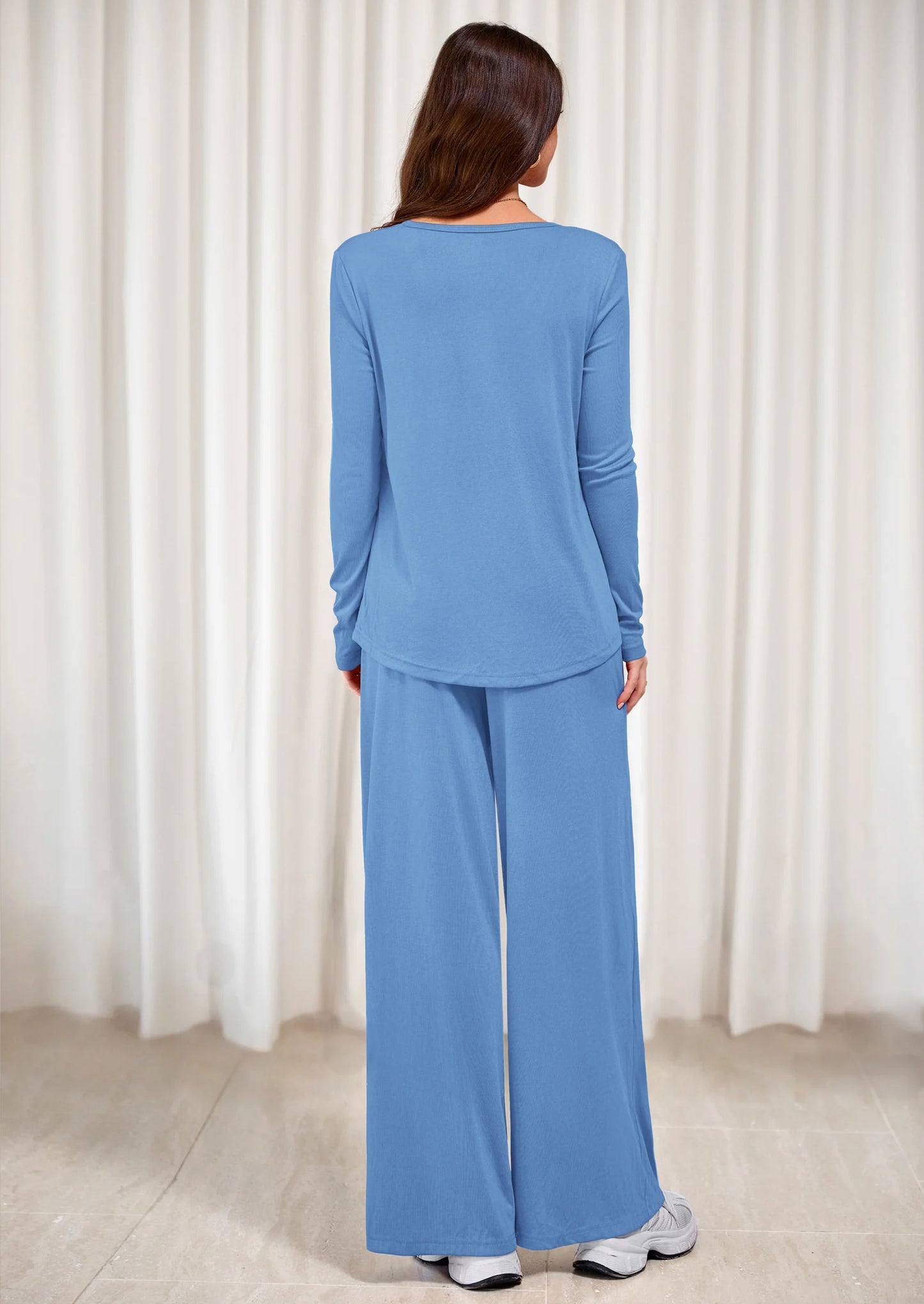 Women's 2 Piece Fall Sets  Casual Long Sleeve Shirts Wide Leg Pants Lounge Travel Outfits Fashion Clothing