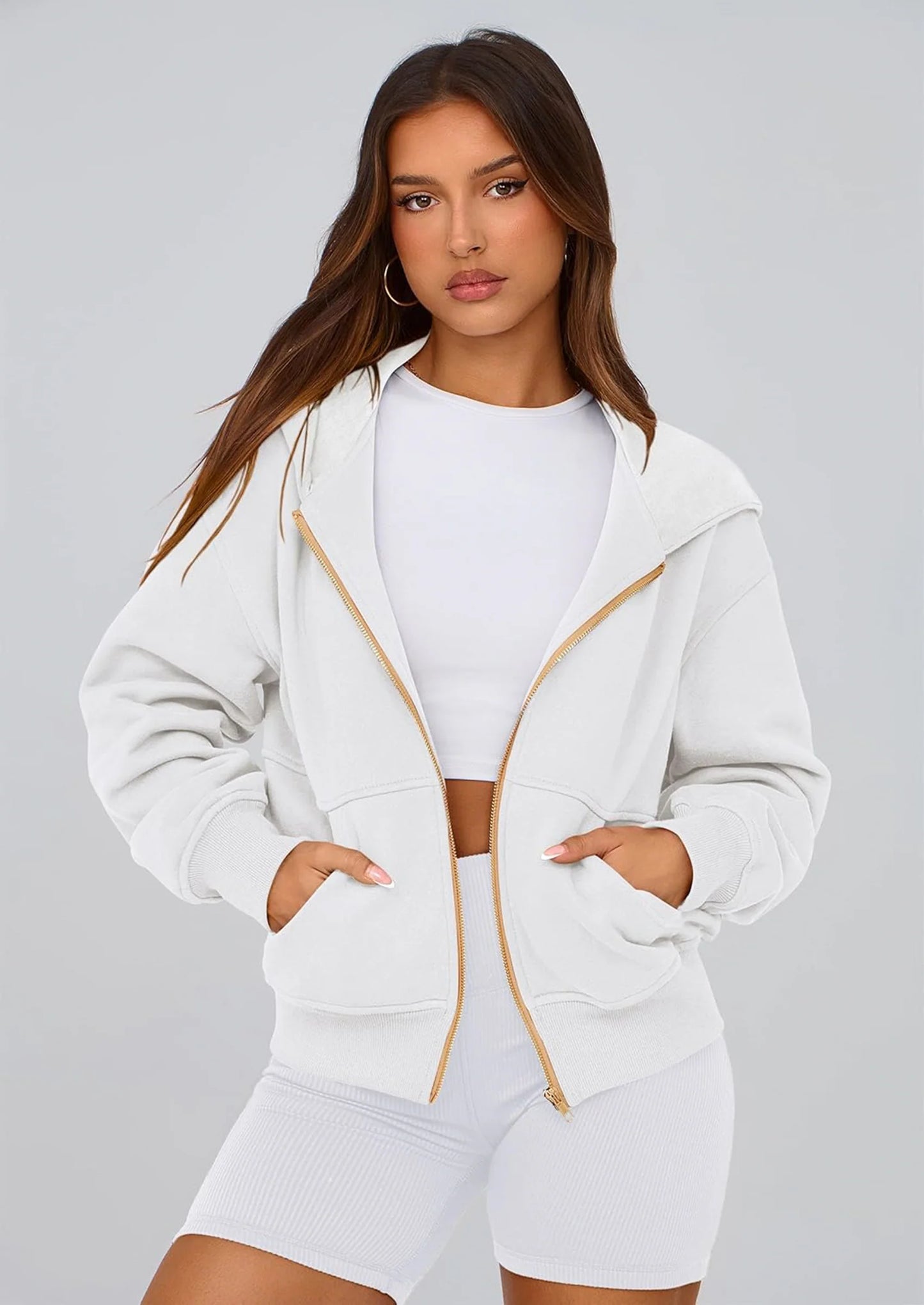 Hoodies For Women Sweatshirt Zip Up Hoodie Fall Fashion Trendy Long Sleeve Jackets Winter Clothing Outfits