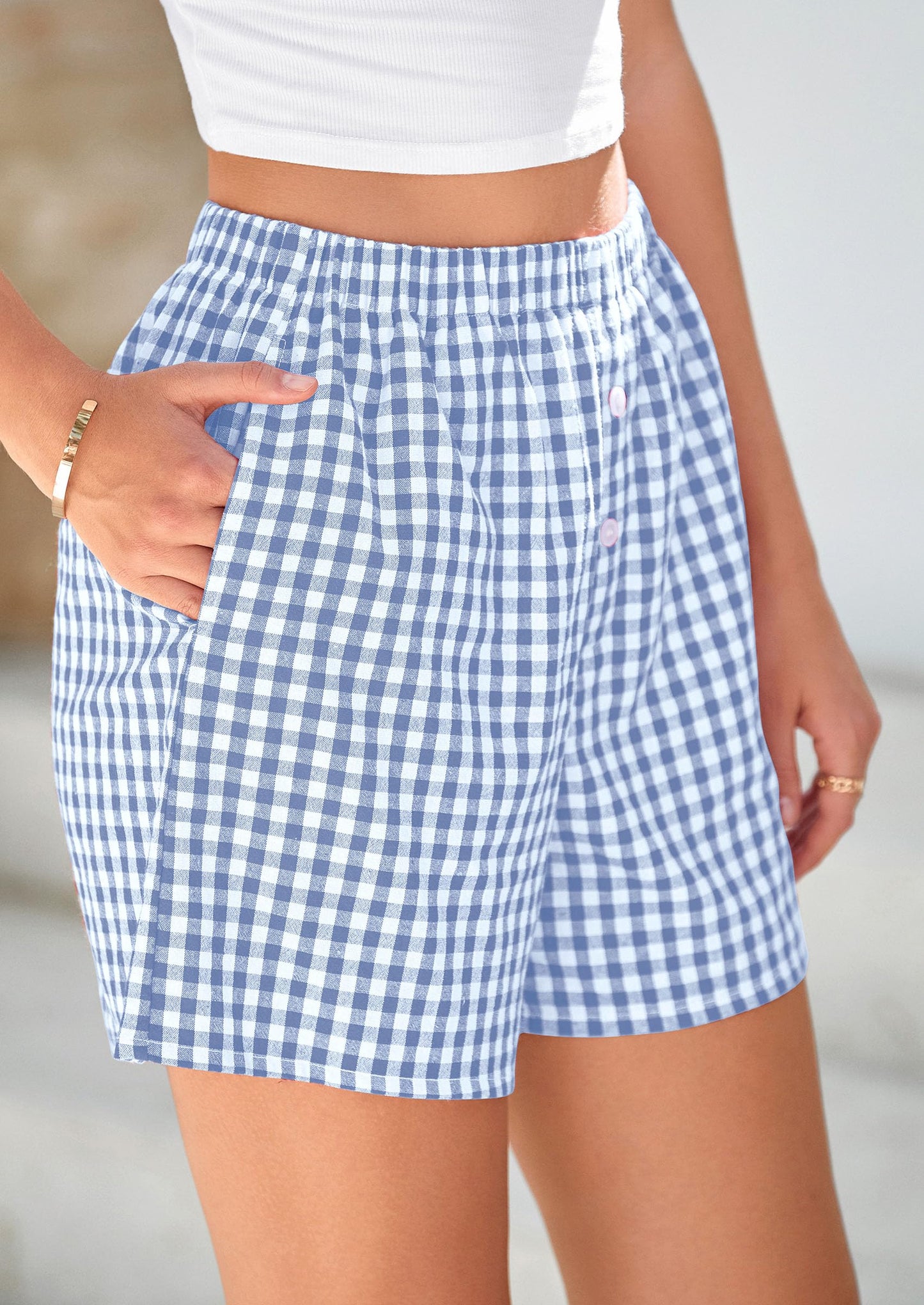 Womens Shorts Boxers Summer Gingham Pajama Lounge Sleep Y2K Plaid Pj Shorts Beach Bottoms