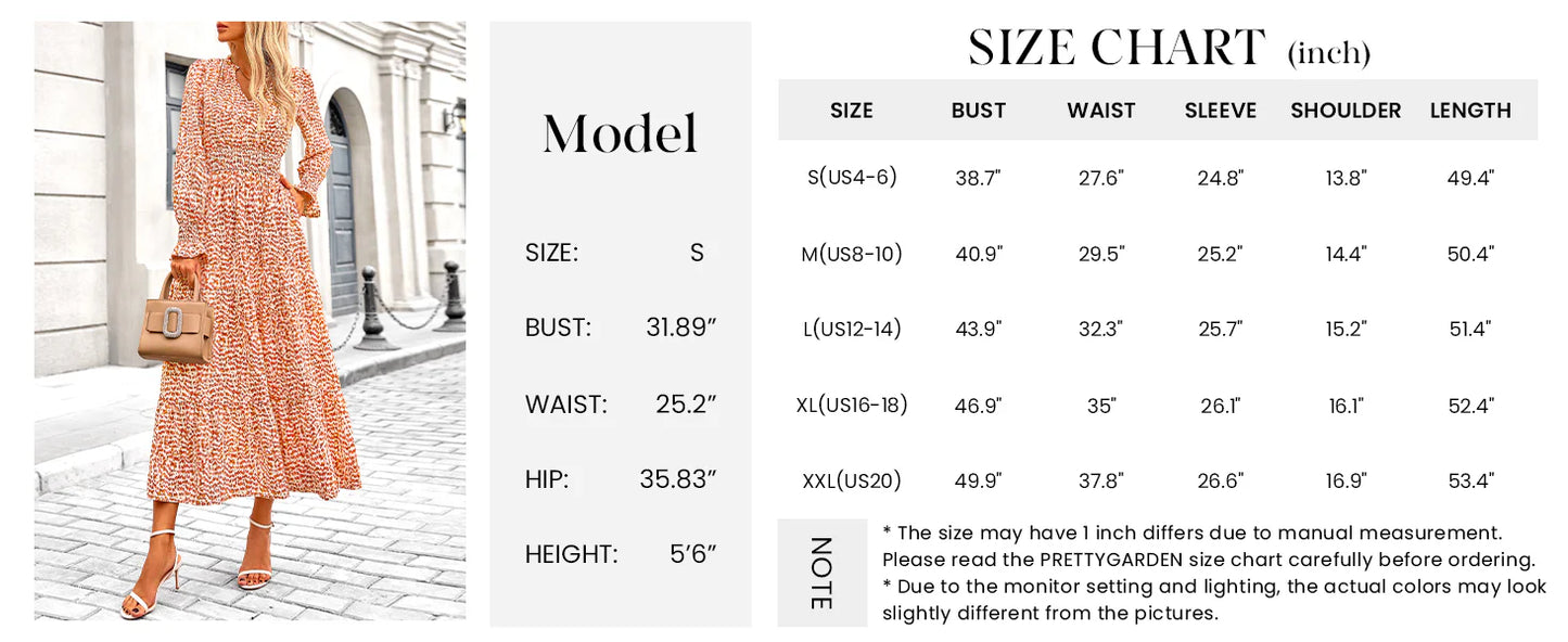 Women's Floral Maxi Dress Spring Long Sleeve V Neck Casual A Line Long Flowy Boho Party Dresses