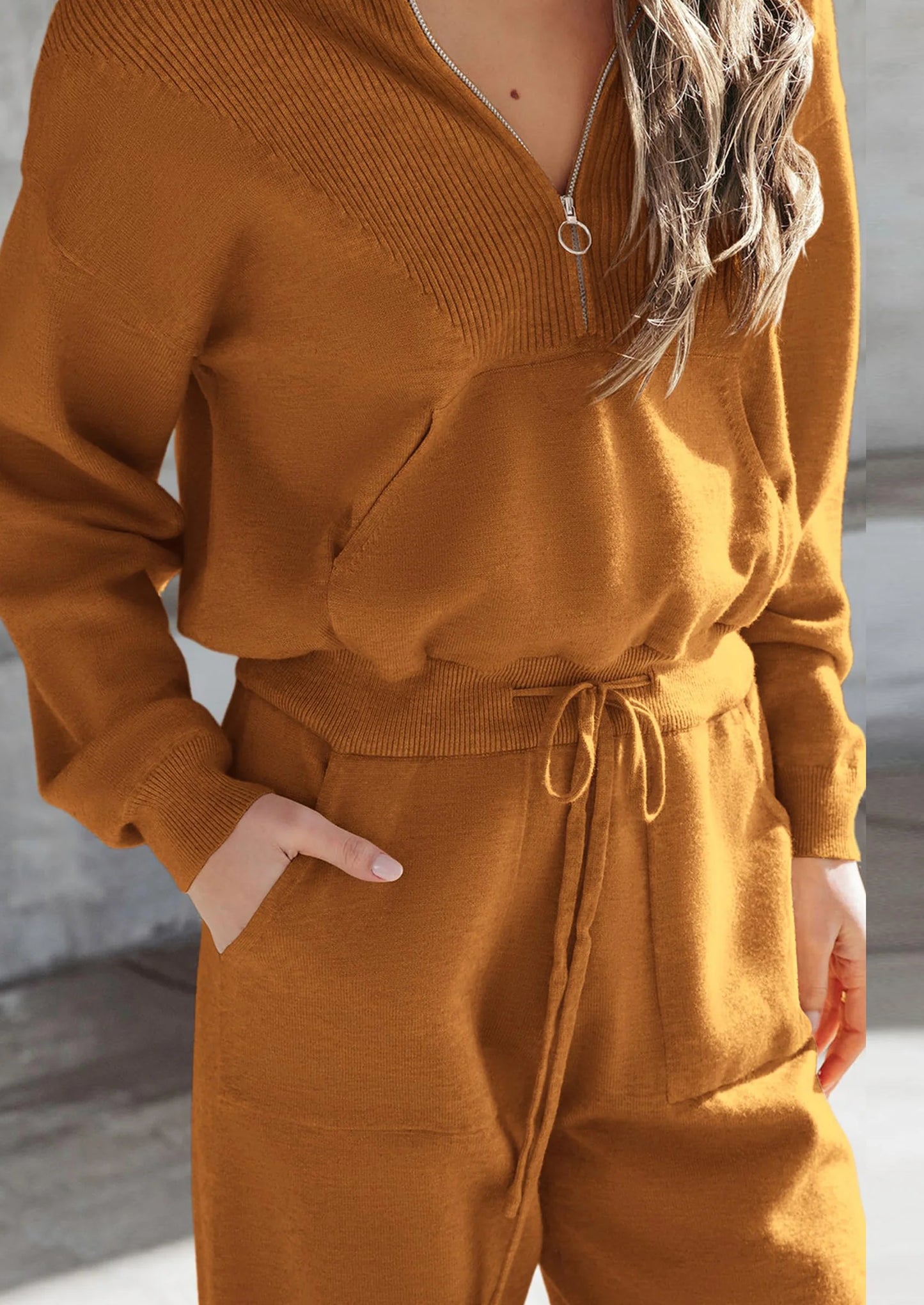 Women's 2 Piece Sweater Set Pullover Zip Up Sweatshirt Jogger Sweatpants Tracksuit Casual Outfit