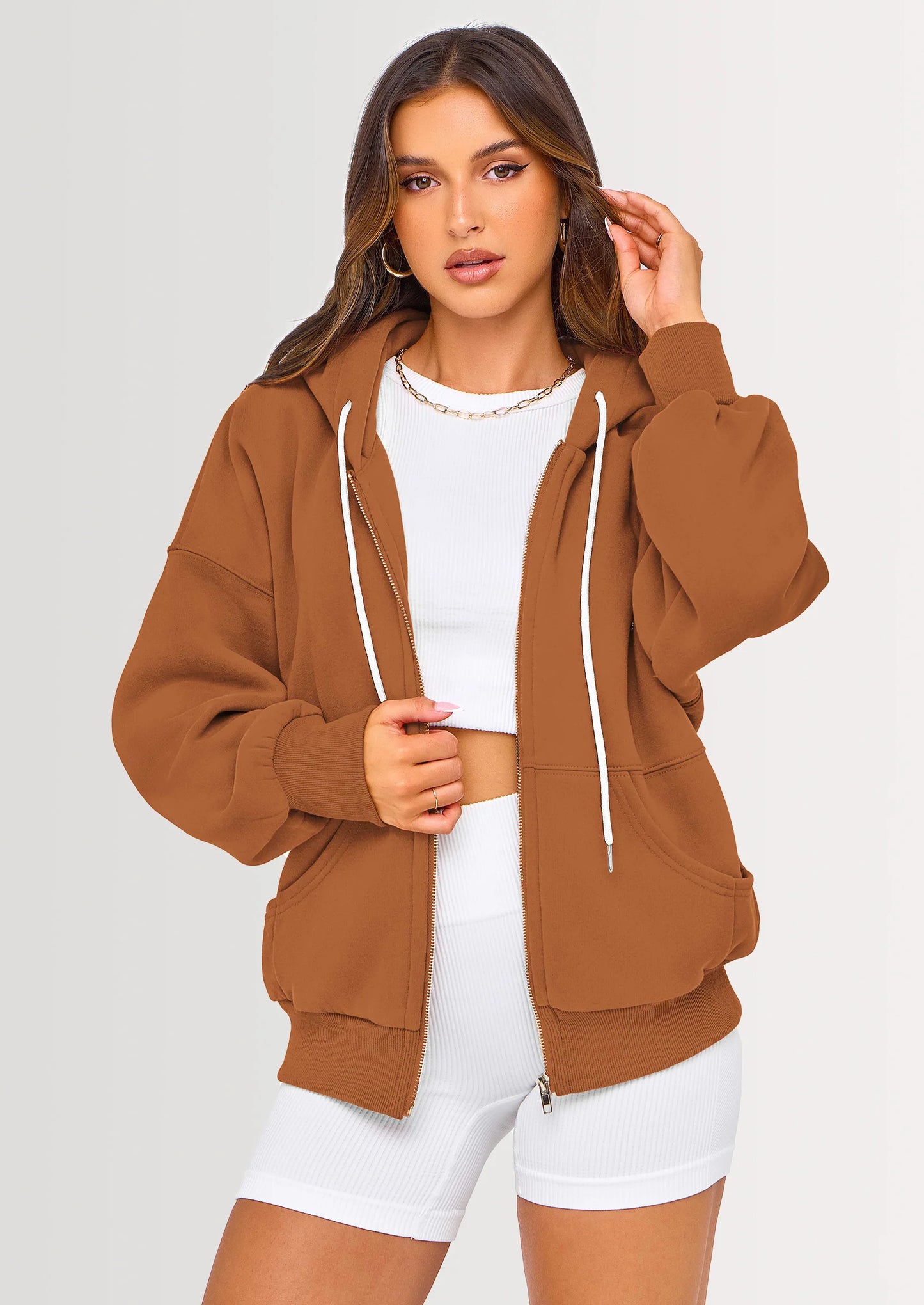 Women's Fall Oversized Hoodies Sweatshirt Long Sleeve Zip Up Pockets Loose Fit Y2K Winter Jackets Coat