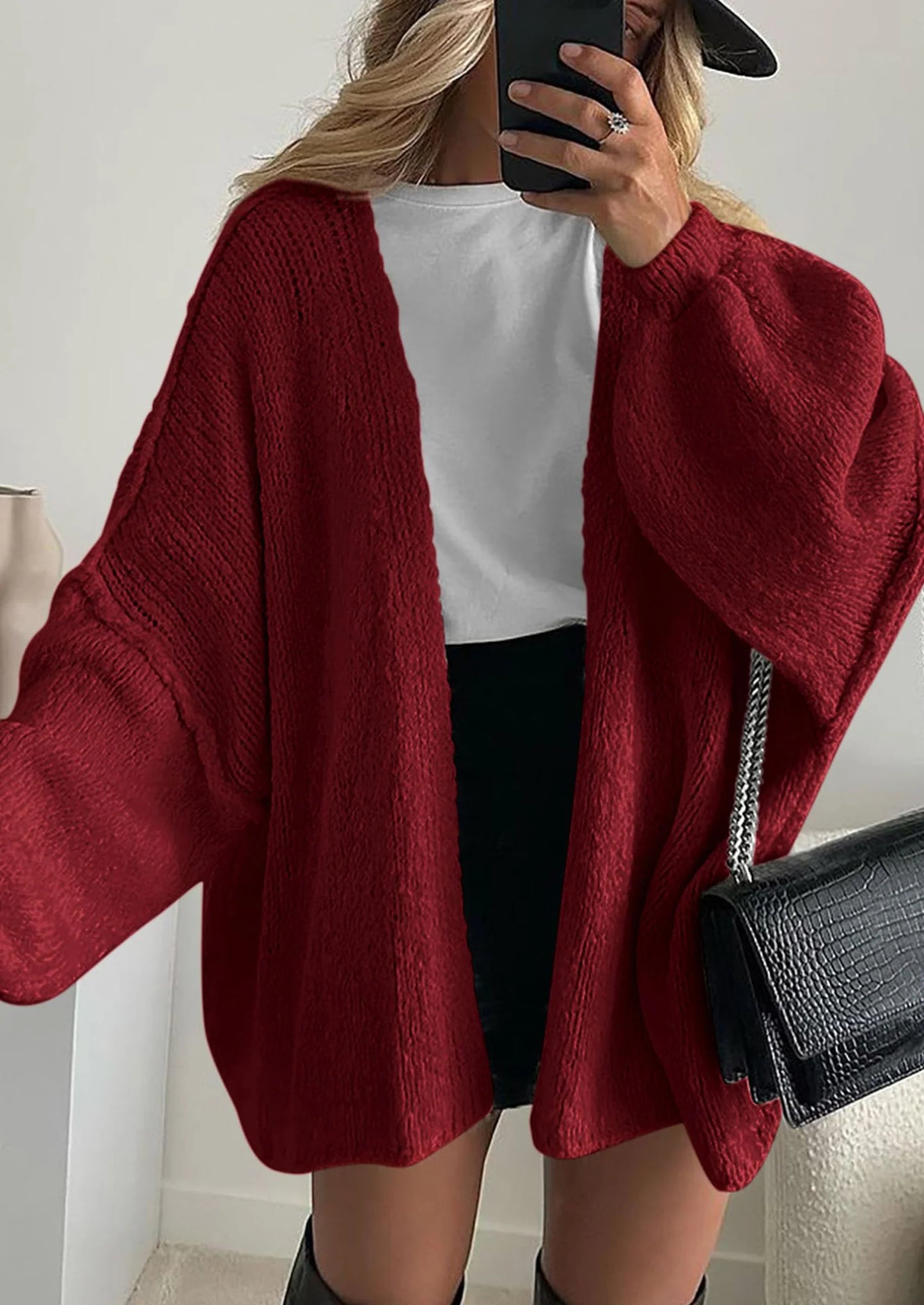 Womens Oversized Cardigan Sweaters Fall Long Lantern Sleeve Knit Open Front Lightweight Sweater