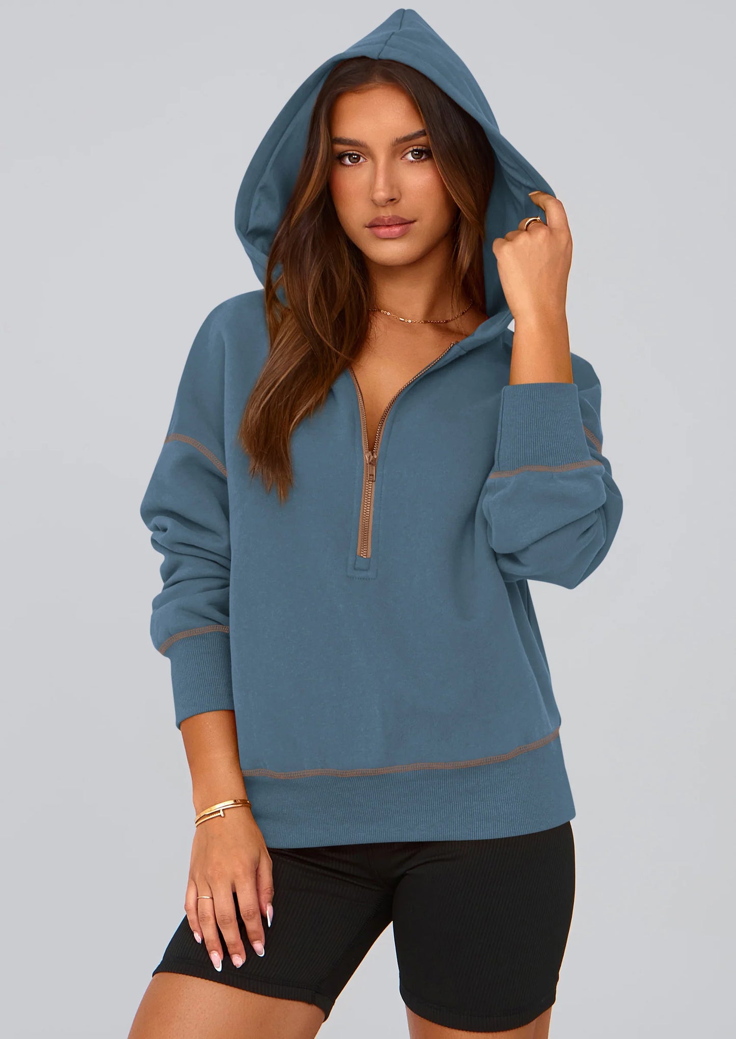 Women's Hooded Sweatshirts Long Sleeve Half Zip Cropped Hoodie Pullover Winter Fashion Clothes