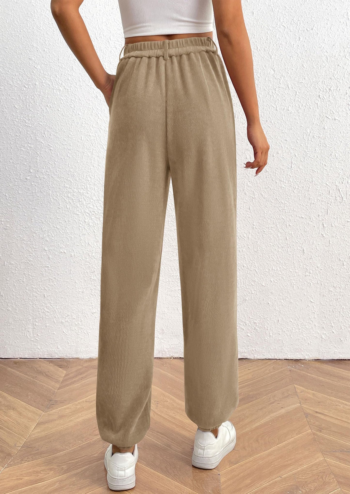 Women's Pants Dressy Casual Fall Elastic High Waisted Work Office Corduroy Trouser Slacks with Pockets