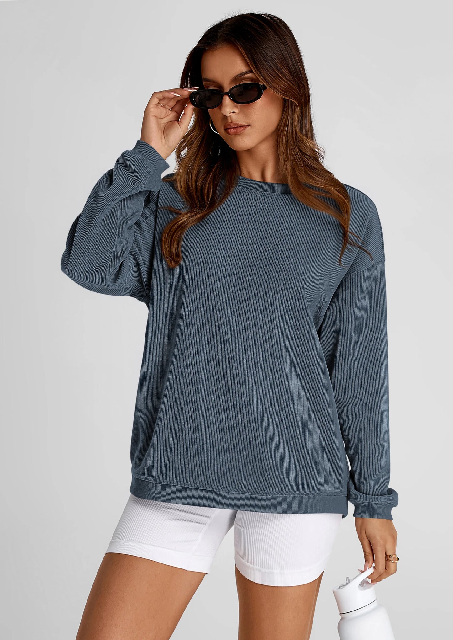 Women's Oversized Sweatshirt 2025 Fall Fashion Clothes Ribbed Corduroy Long Sleeve Going Out Pullover Tops