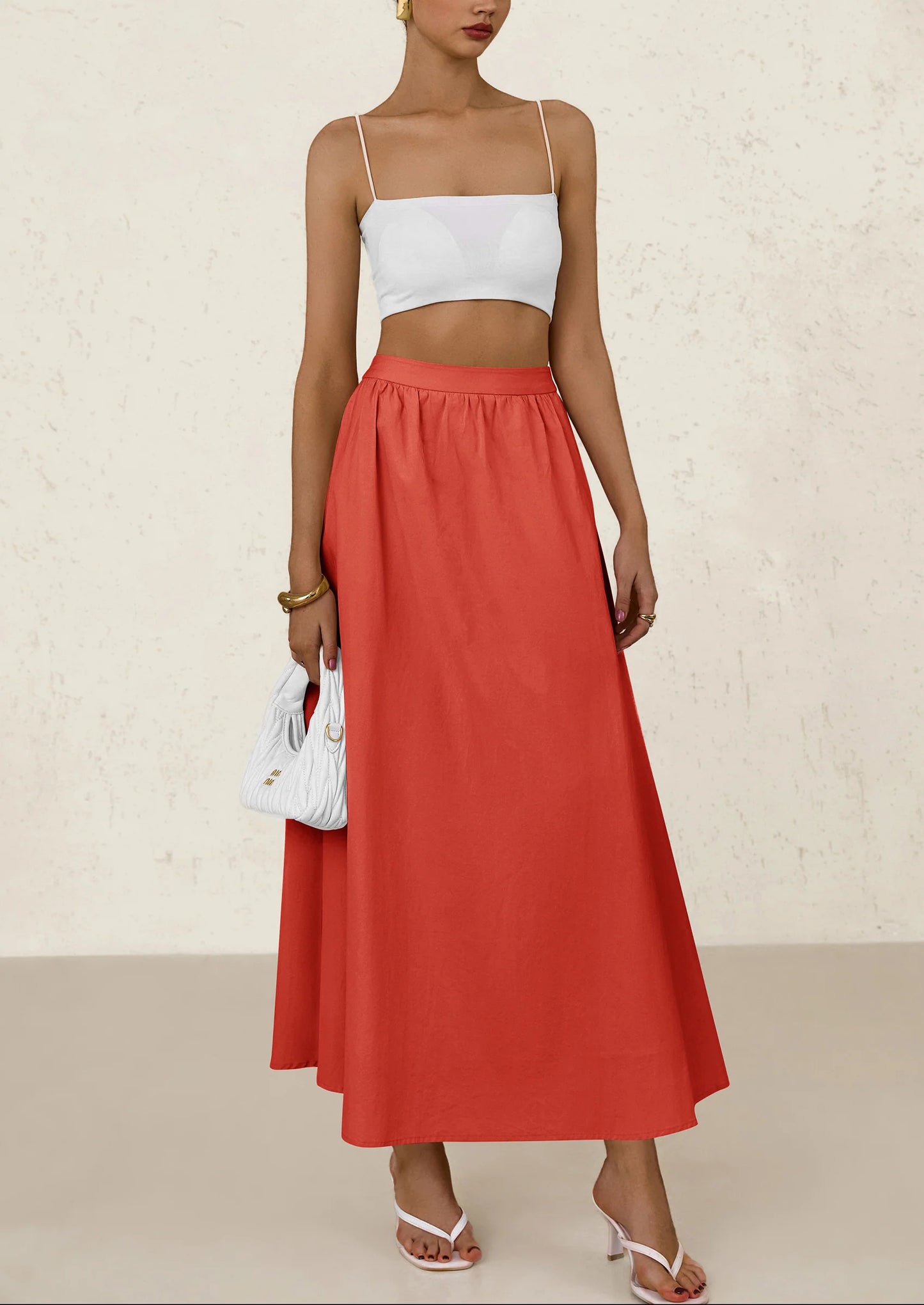 Women's Maxi Skirts Summer Trendy Ruffle High Waisted Casual Long Flowy Skirt with Pockets