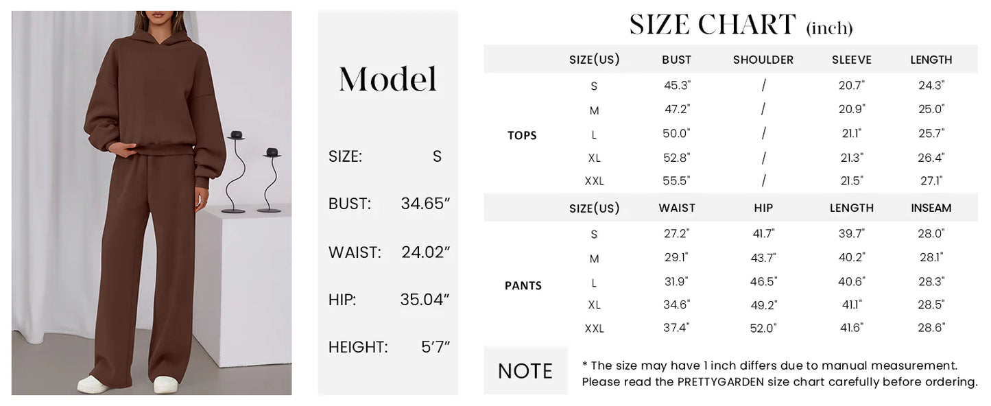 Womens Sweatsuits 2 Piece Set Casual Winter Long Sleeve Hoodie Loose Wide Leg Sweatpants Fall Tracksuit