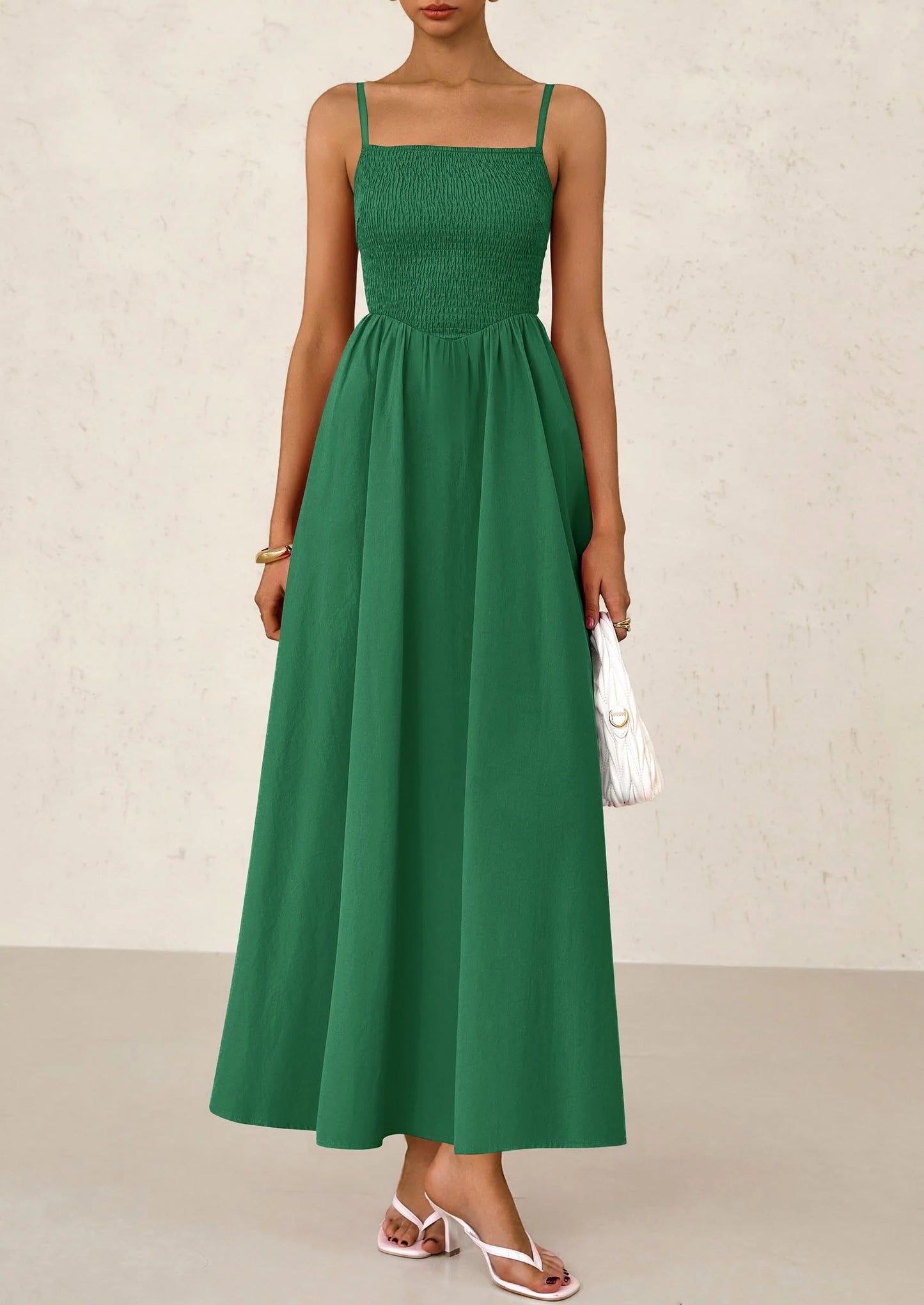 Women's Smocked Maxi Dresses Beach Sundress Casual Spaghetti Strap Swing A Line Long Flowy Dress
