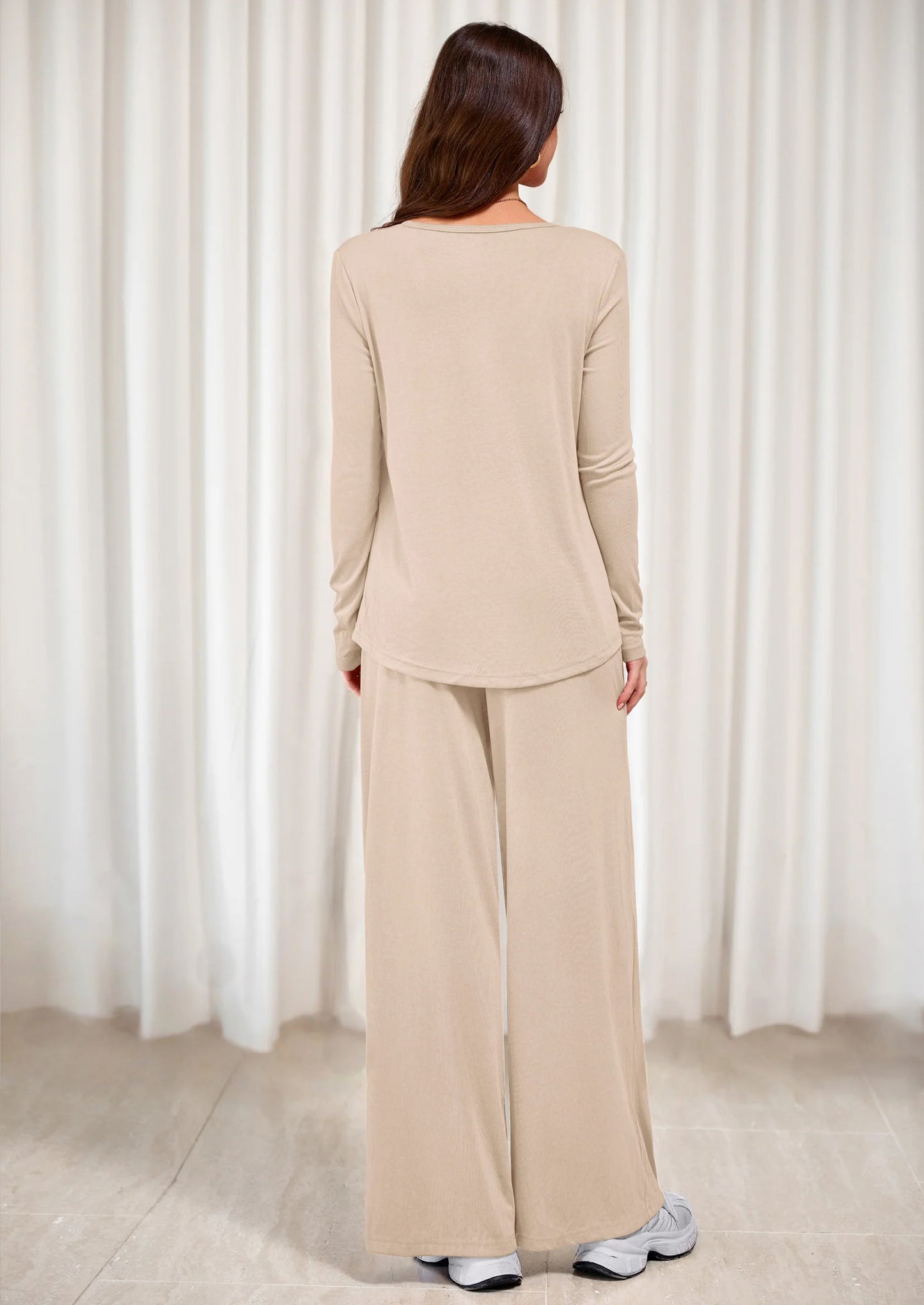 Women's 2 Piece Fall Sets  Casual Long Sleeve Shirts Wide Leg Pants Lounge Travel Outfits Fashion Clothing