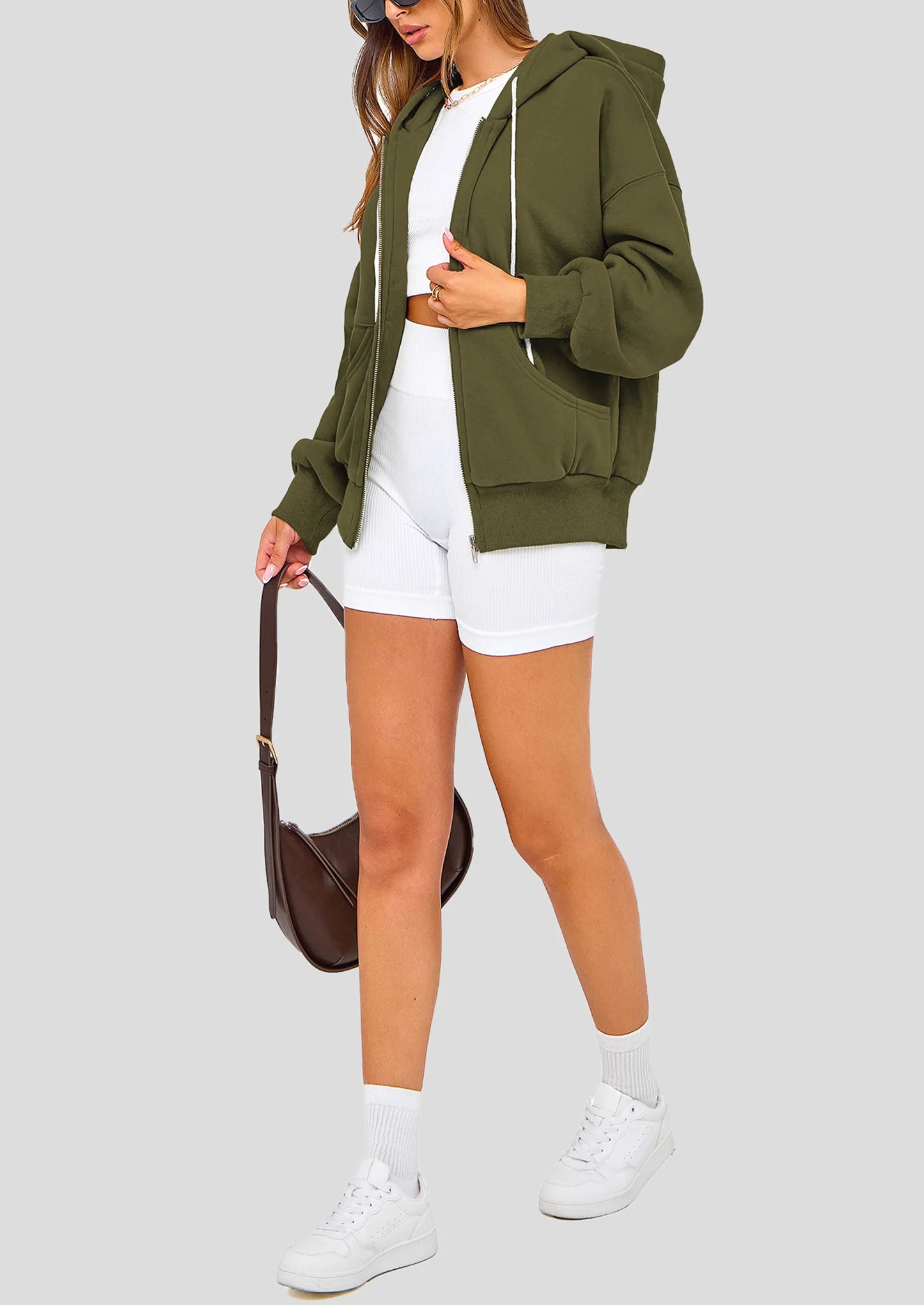 Women's Fall Oversized Hoodies Sweatshirt Long Sleeve Zip Up Pockets Loose Fit Y2K Winter Jackets Coat