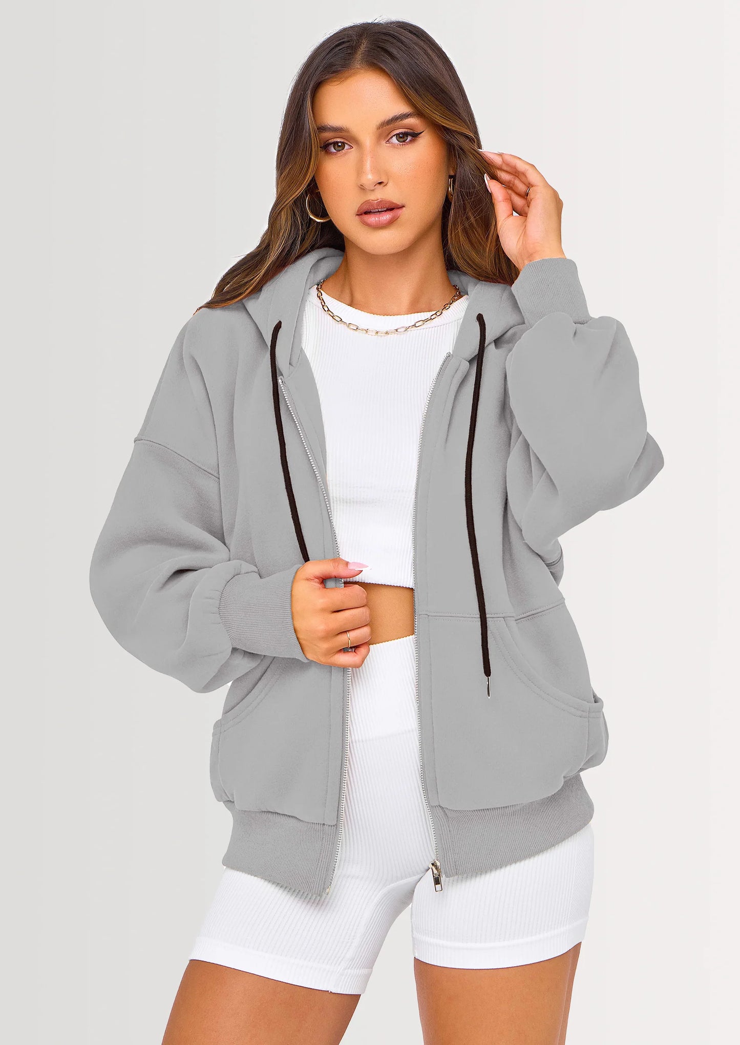 Women's Fall Oversized Hoodies Sweatshirt Long Sleeve Zip Up Pockets Loose Fit Y2K Winter Jackets Coat