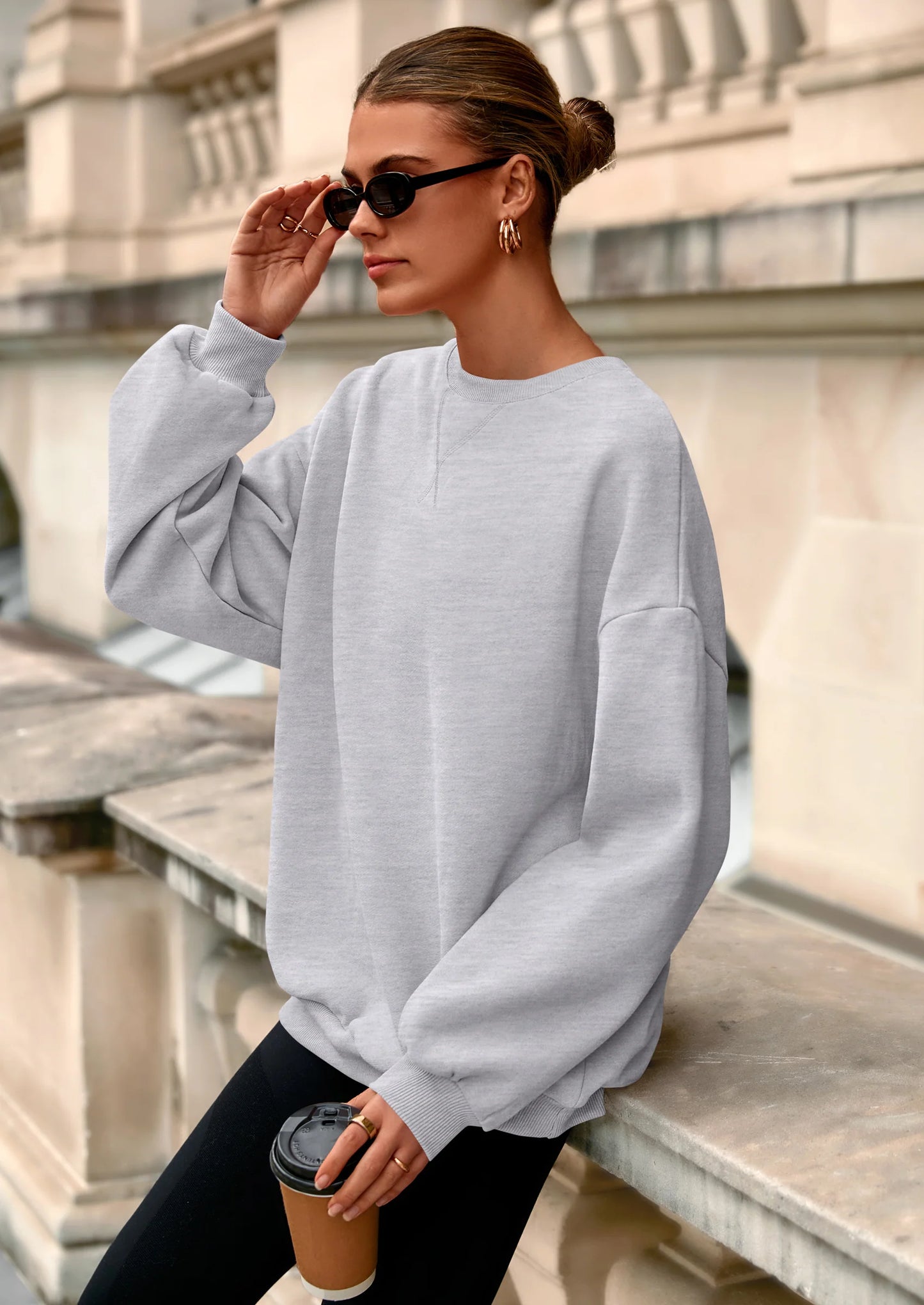 Oversized Sweatshirt for Women Fall Outfits Crewneck Long Sleeve Tops Fleece Pullover Winter Clothing
