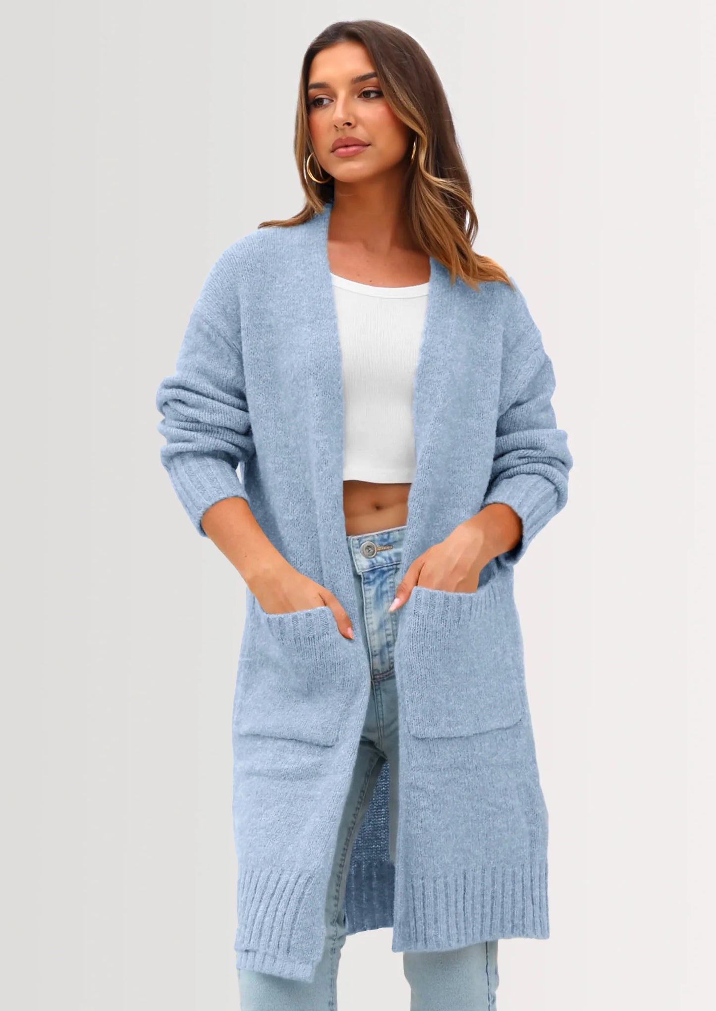 Fall Long Sleeve Cardigan Sweaters for Women Trendy Winter Open Front Loose Knitted Cardigans with Pockets