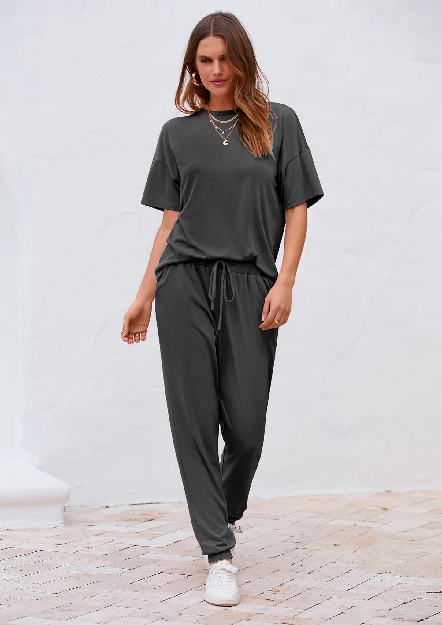 Women's Two Piece Lounge Sets Spring Summer Jogger Pants Vacation Outfits Travel Airplane Matching Clothes