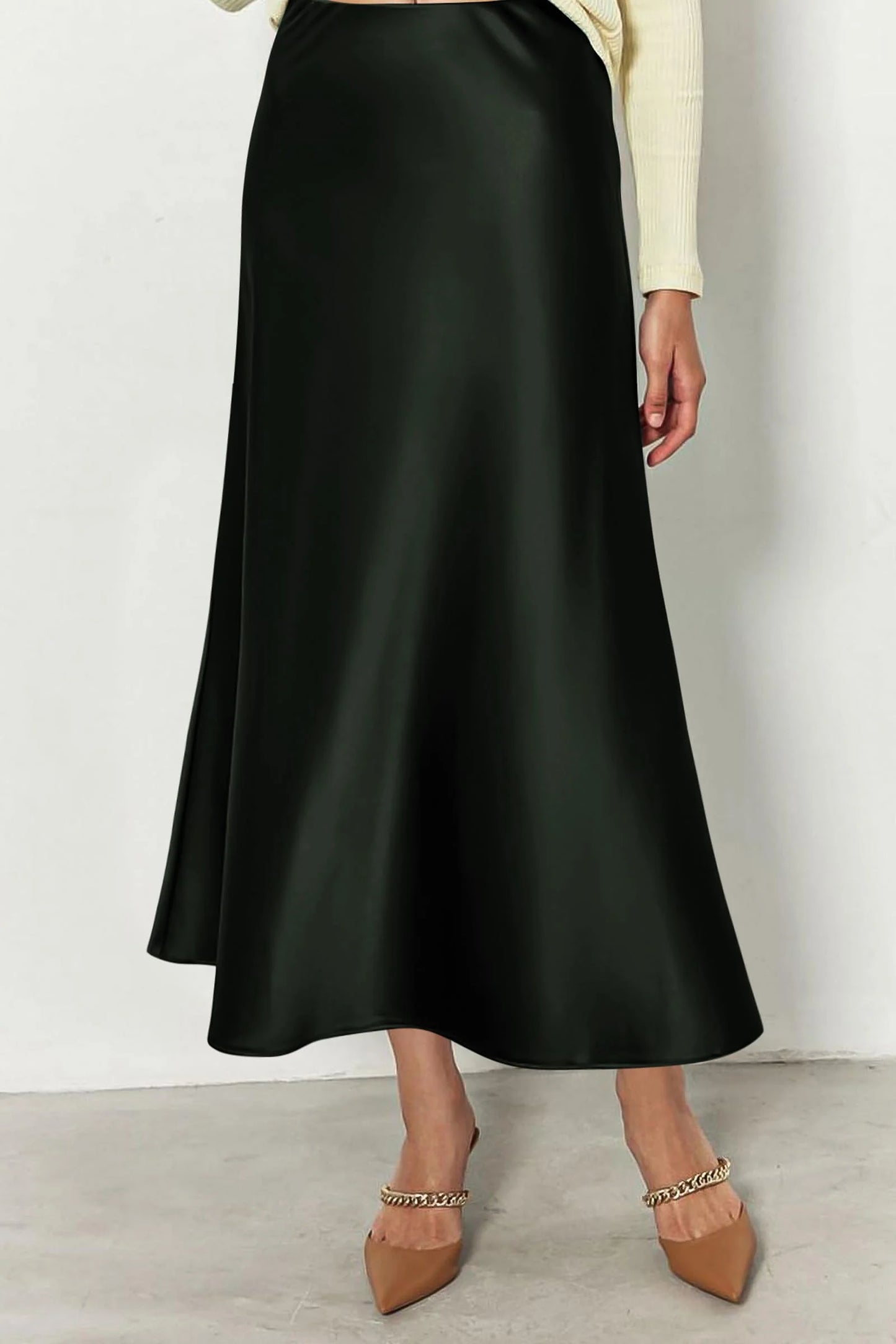 Women's Satin Skirts Dressy Casual Fall High Waisted Cocktail Wedding Flowy Elegant A Line Midi Skirt