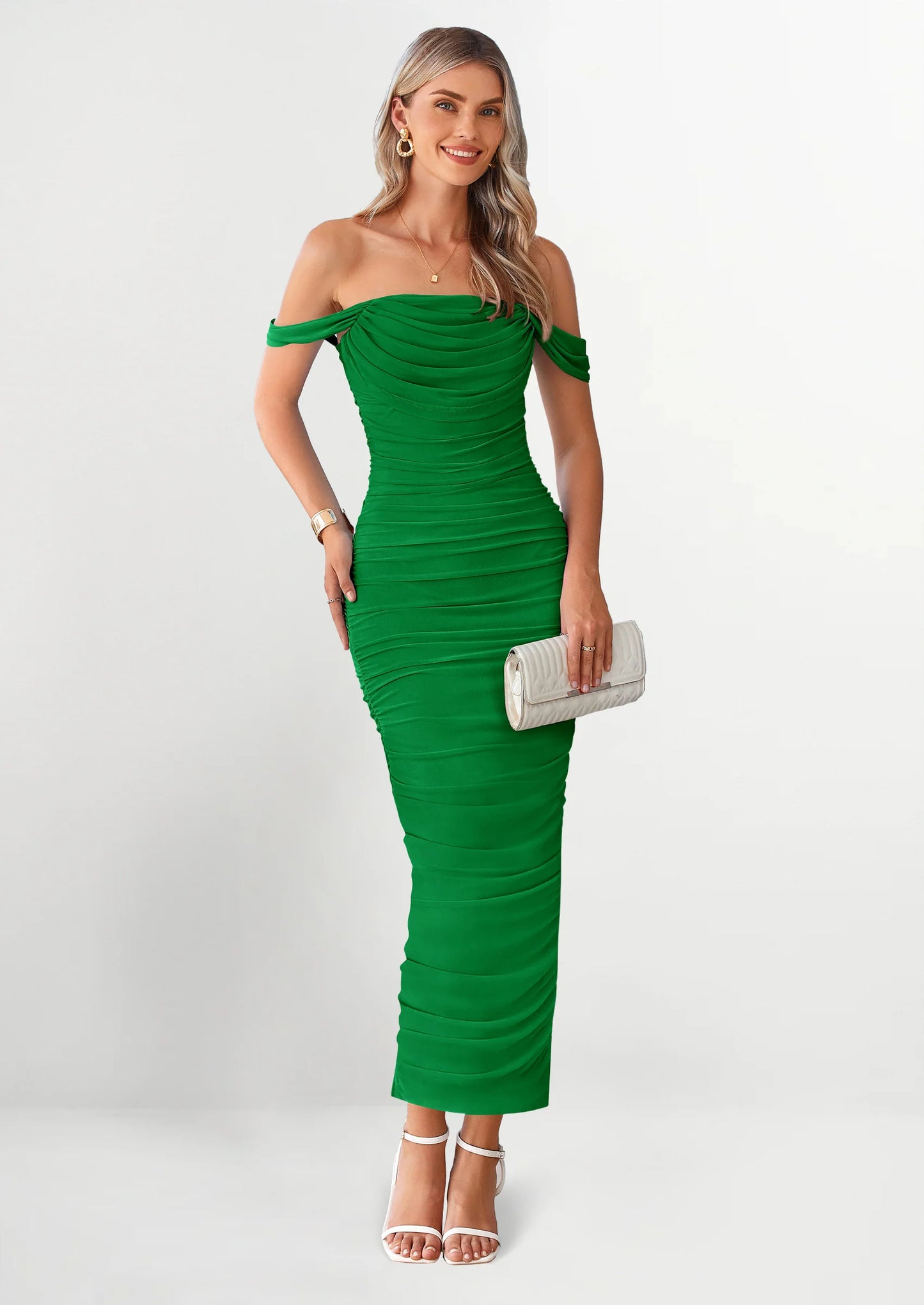 Womens Off The Shoulder Dress Ruched Bodycon Sleeveless Split Cocktail Party Maxi Dresses