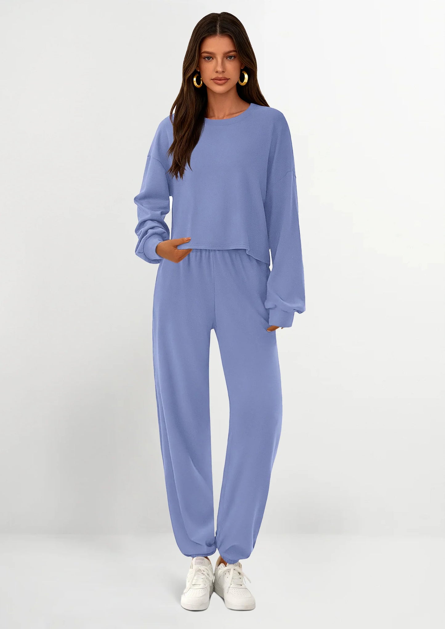 Women's Two Piece Outfits Lounge Sets Long Sleeve Pullover Tops Sweatpants Fall Fashion Matching Clothing