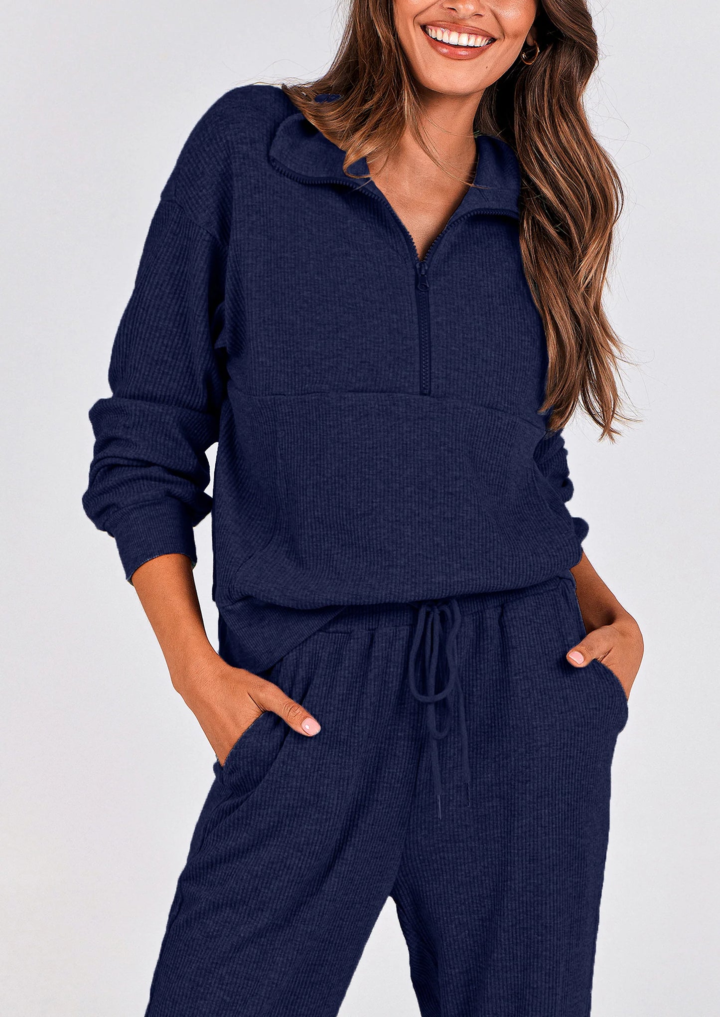 Women's Fall 2 Piece Lounge Sets Zip Up Sweatshirt Jogger Pants Sweat Track Suits Travel Outfit Winter Clothing